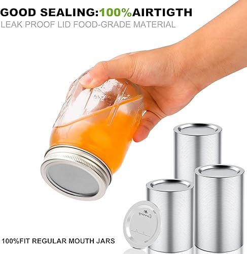 Miniatura 3 de 200 tapas para conservas de boca regular, tapas de tarro Mason de 2.77 pulgadas para enlatado, tapas doradas reutilizables a prueba de fugas,