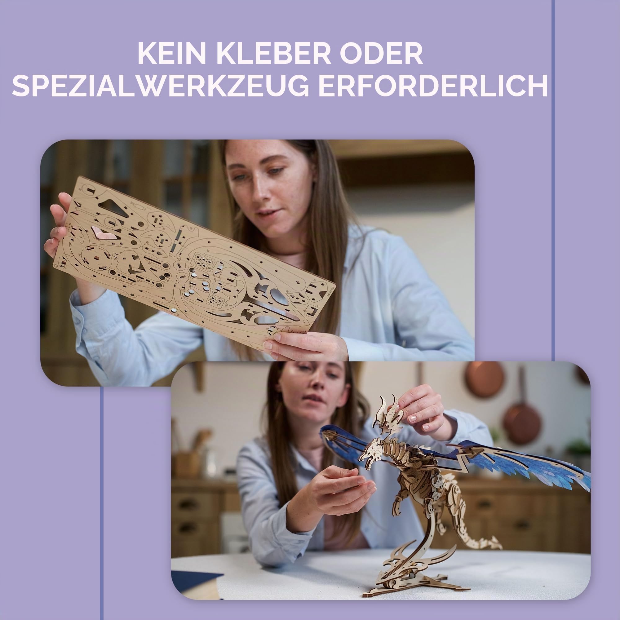 UGEARS 3D Holzpuzzle Erwachsene Sturmdrache Dragon 3D Puzzle Modellbausatz für Erwachsene und Jugendliche aus Holz DIY Mechanisches Holzbausatz Drachen Modell mit Gummibandmotor