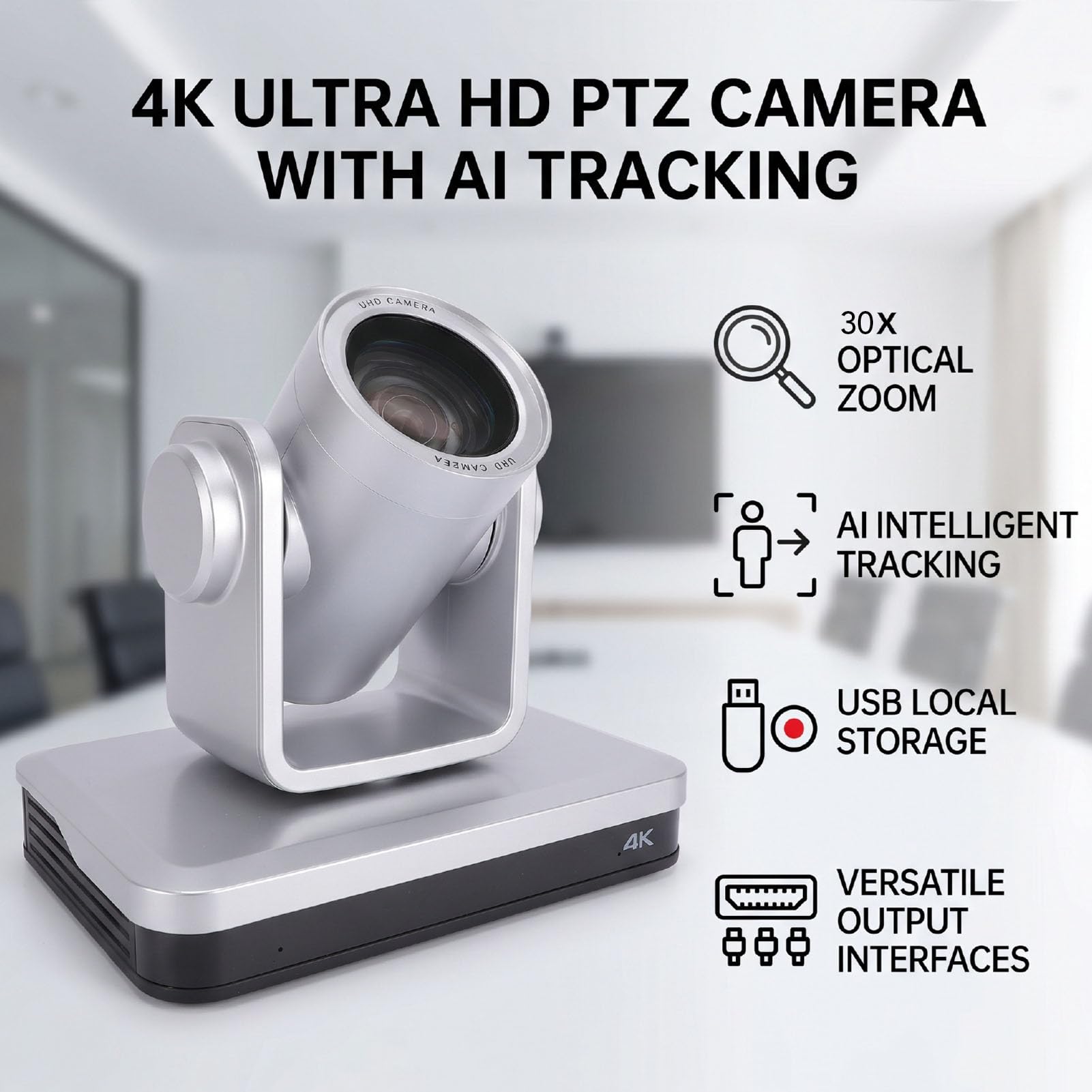 Sxhlseller Telecamera PTZ 4K, con Zoom Ottico 30x |Telecamera per Videoconferenza con Tracciamento AI Ultra HD 60Hz, Uscita IP 3G SDI HDMI USB 3.0 (Spina europea)
