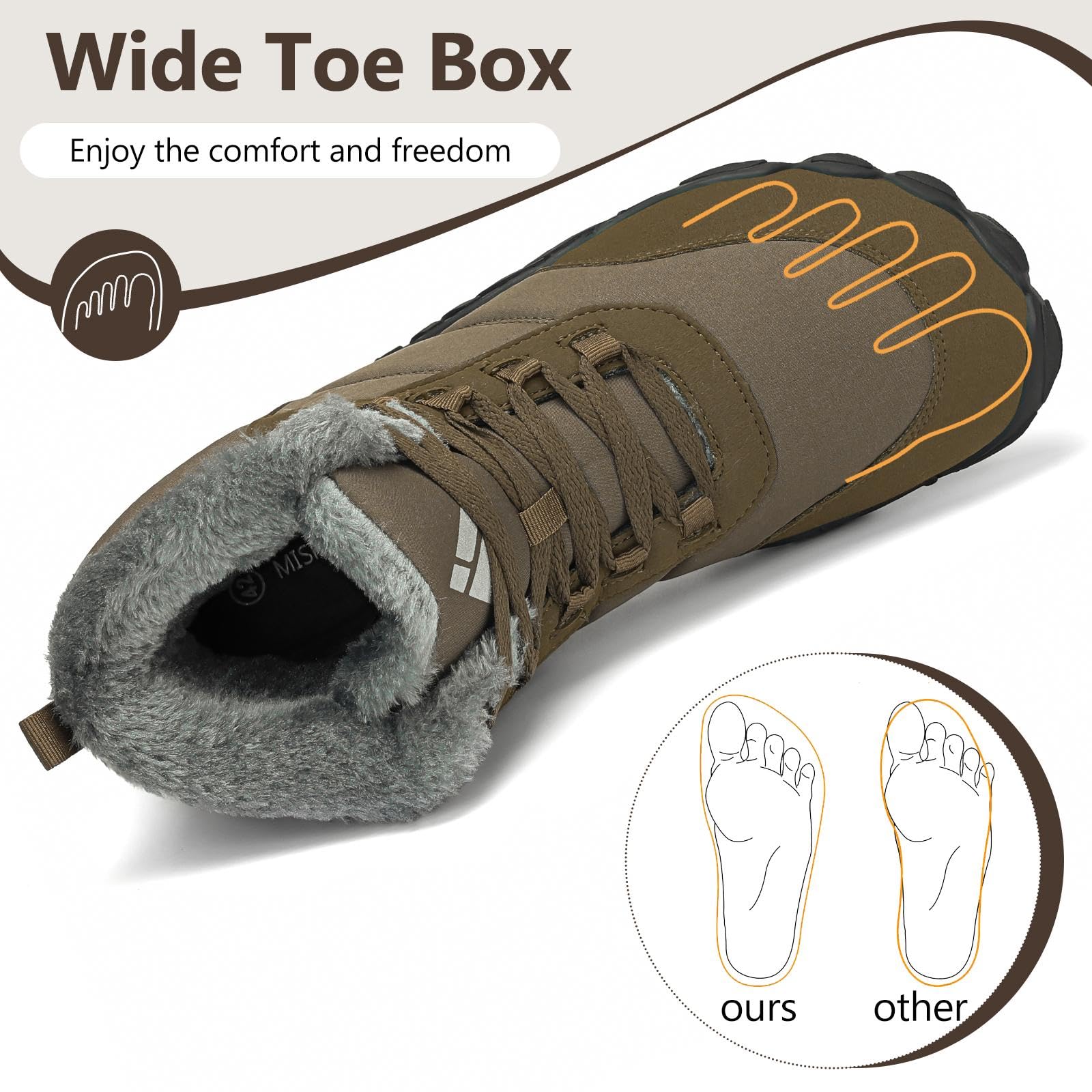 Mishansha Stivali Barefoot Invernali con Pianta Larga - Caldi Comode Antiscivolo, Unisex-Adulto