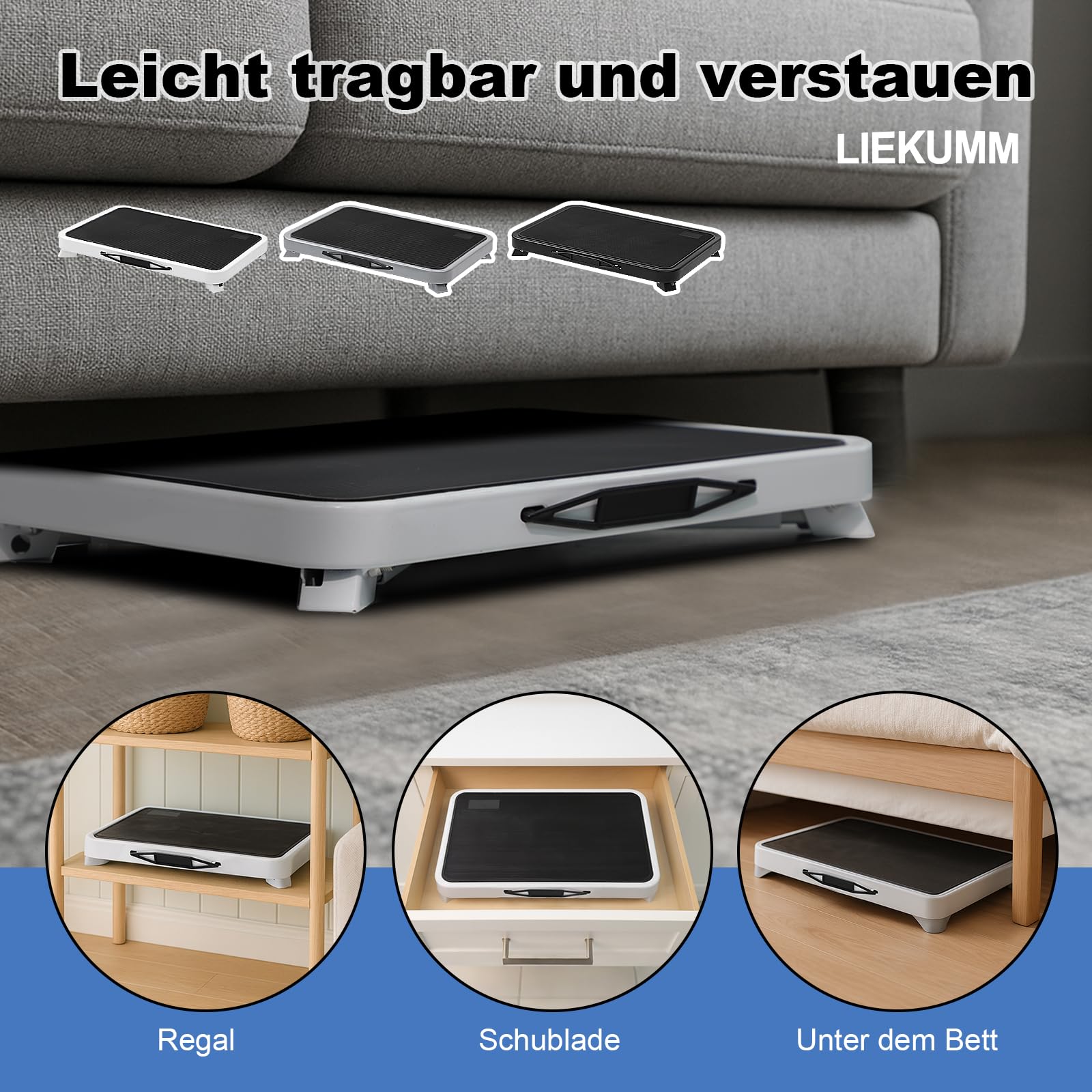 LIEKUMM 3-stufiger Tritthocker Klappbar, 150 kg Tragkraft Hocker Höhenverstellbar, Klapphocker mit Rutschfester Plattform, Trittstufe für Zuhause, Küche, Bad und Wohnmobil, Schwarz