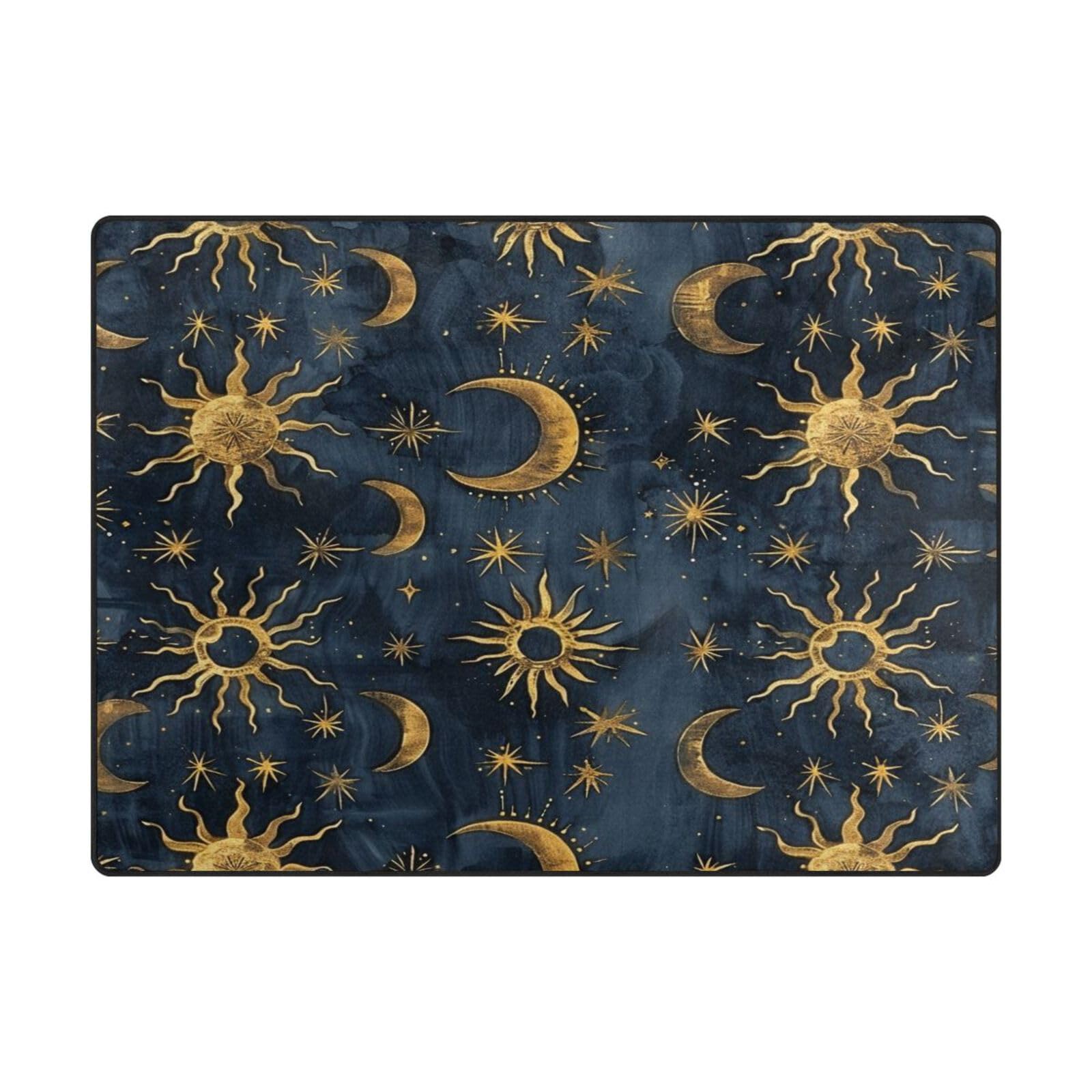 Grand tapis de sol bohème 203x147 cm motif soleil et lune contemporain