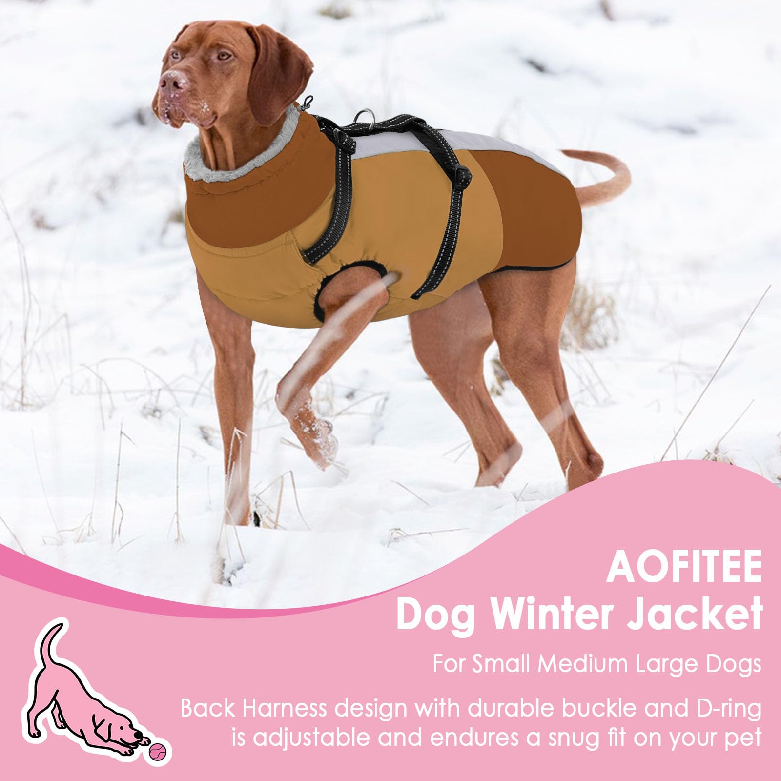 AOFITEE Hundejacke Winter Warm Hundemantel für Mittelgroße Hunde, Braun M
