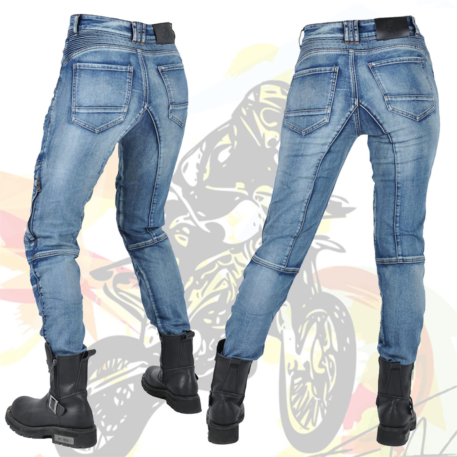 Motorrad-Jeanshose Für Herren,Reißfester Sturzfeste Jeans mit Abnehmbar Rüstung Knie-Hüftpolster, Motorradhose Für Motorradrennfahrer