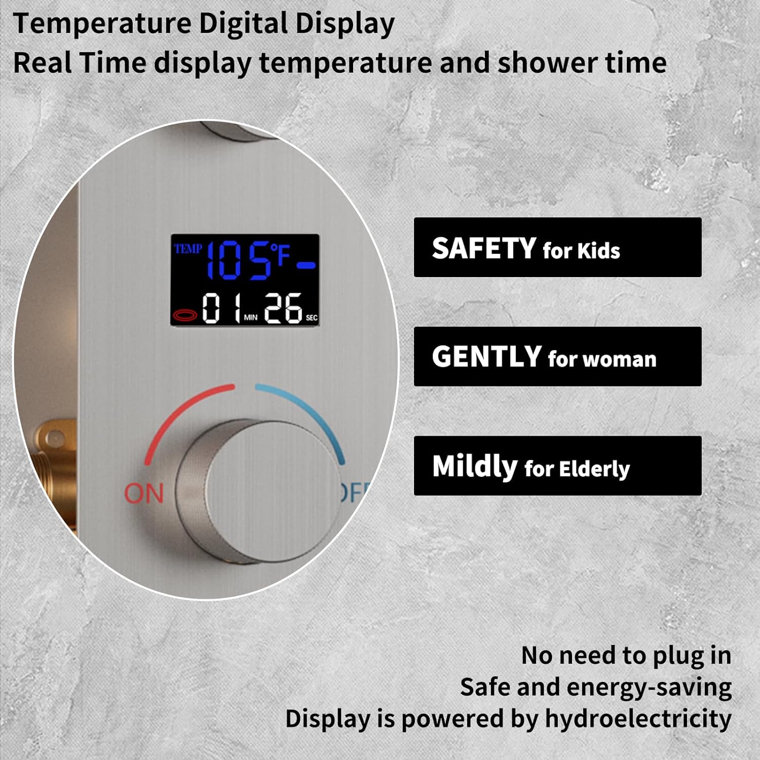 Brushed Nickel Shower System Digital Display Full Body Shower Faucet Set with 16 x 26 Inch Ceiling Rain LED Shower Head, Handheld Shower and 6 PCS Body Jets