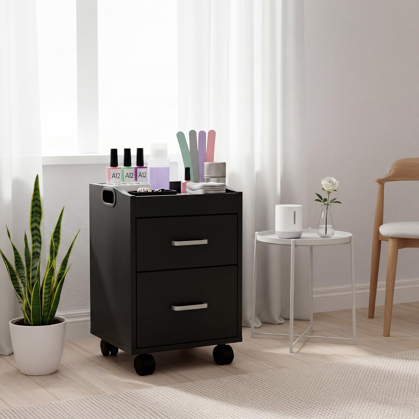 Geelin Pedikürewagen, 34,3 x 31,8 x 48,3 cm, tragbar, doppellagig, Pediküre-Station mit Rädern, für Nagelstudio, Spa, Schönheitssalon, Zuhause, Badezimmer, Maniküre, Pediküre, Ausrüstung (schwarz)