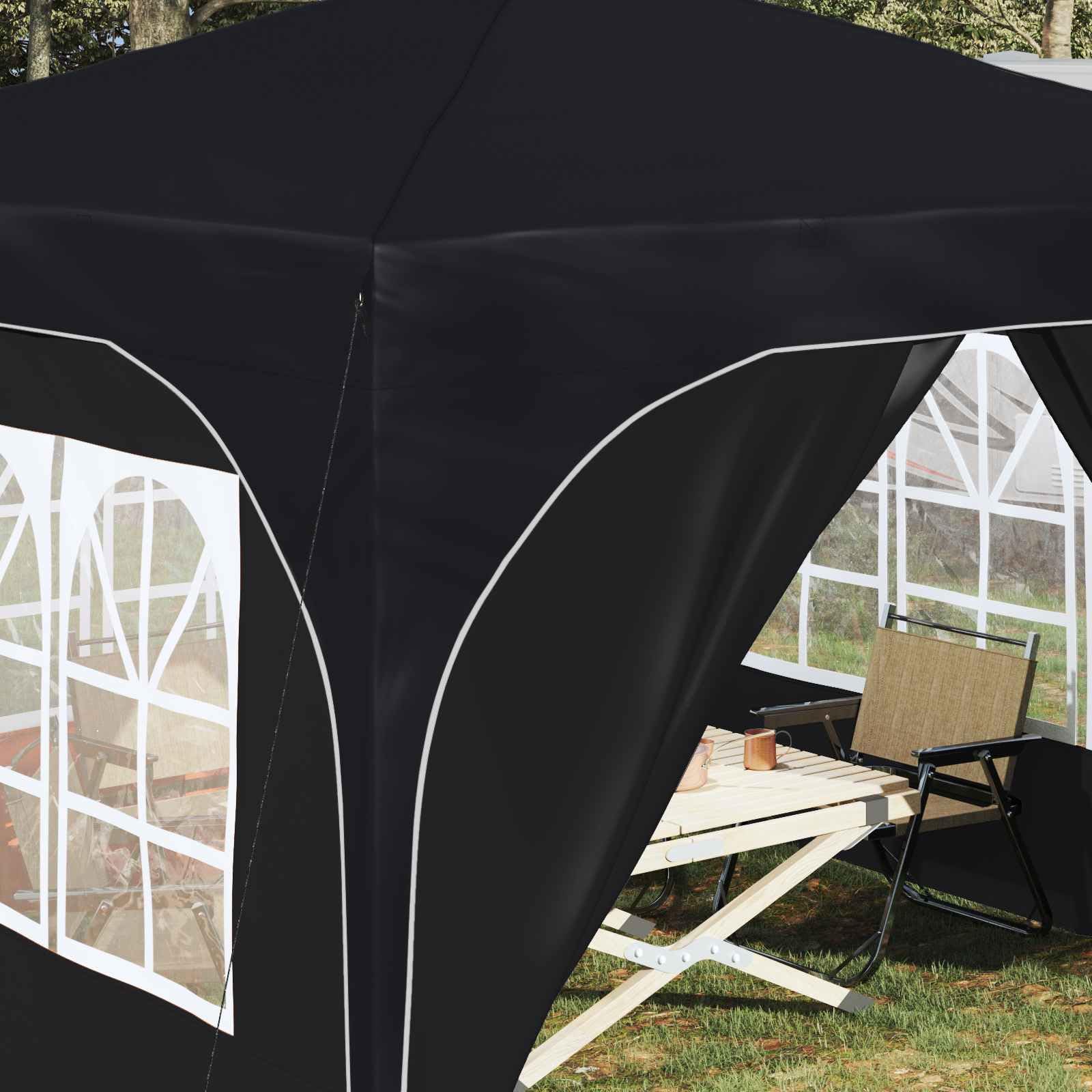 Namiot imprezowy Pop-up 290 x 290 x 245 cm, antracytowy, składany, wodoszczelny, z ochroną UV, stabilny namiot ogrodowy z 4 ściankami bocznymi, składany, na kemping, taras