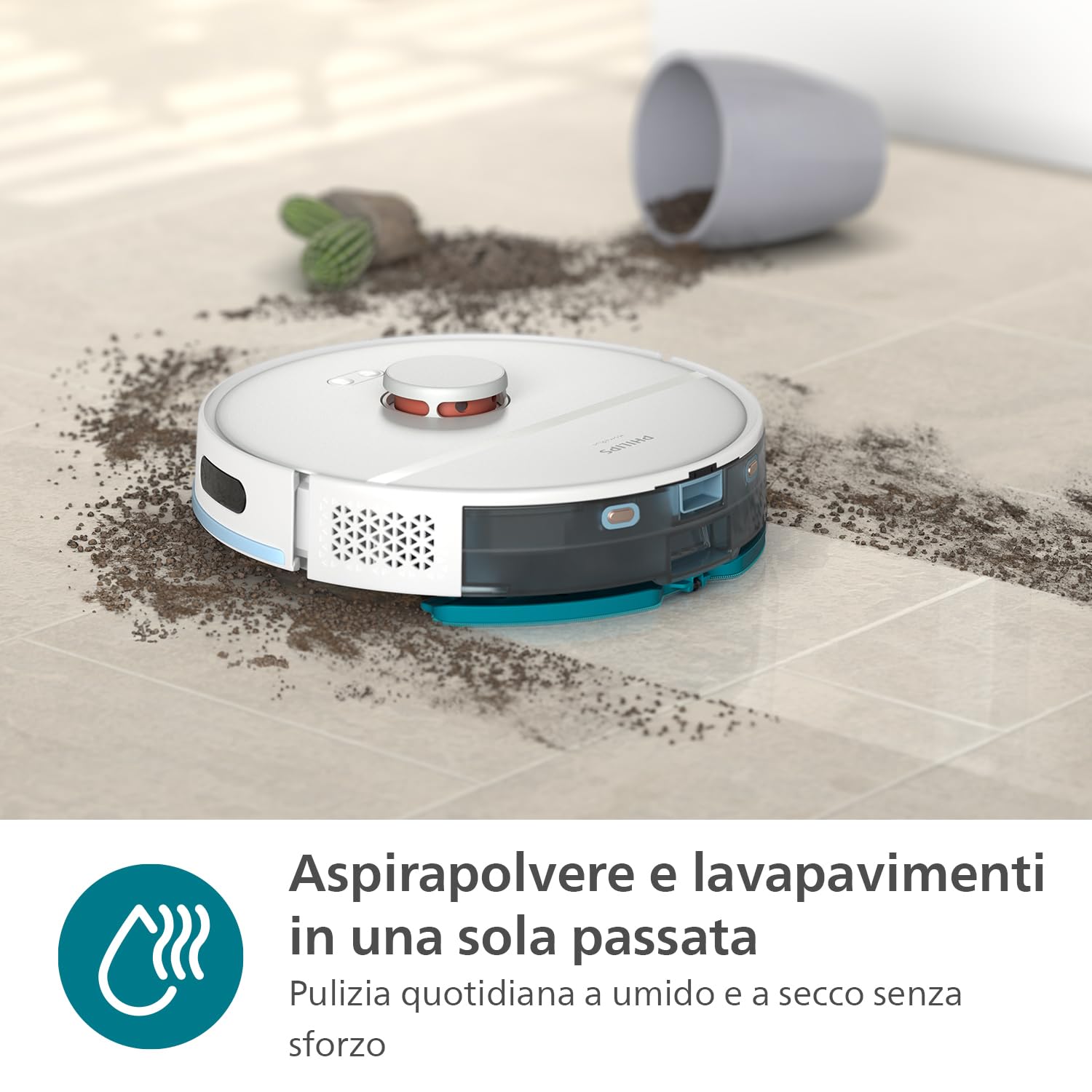 Philips HomeRun serie 2000: 2-in-1 Robot aspirapolvere e lavapavimenti con 2700Pa di aspirazione & 130min autonomia, navigazione laser, stazione auto-svuotamento, controllo app, Blu Notte (XU2100/10)