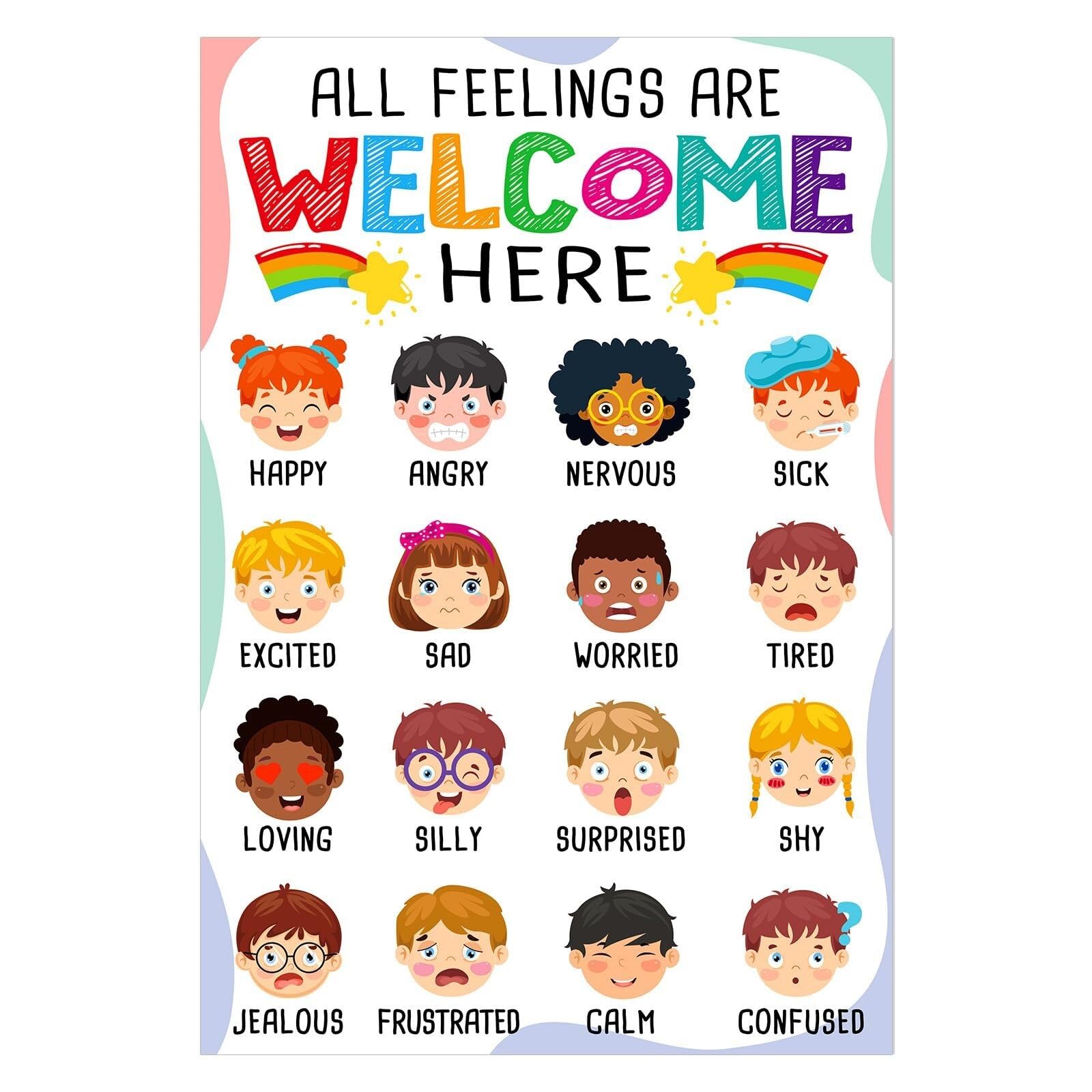 Qmkadfqxf Unframed Emotions Chart Feelings Poster For Calming Corner Classroom Decor Preschool Kindergarten Teacher Must Haves Social Emotional Learning Activities(,16X24inch(40X60cm))