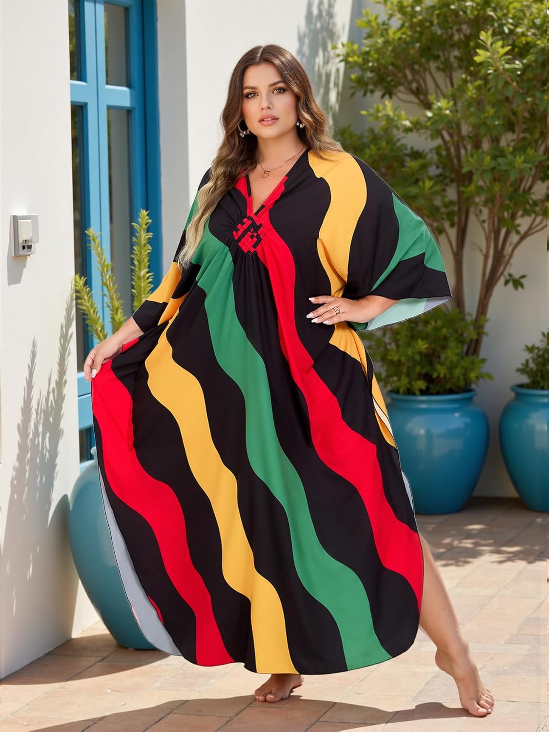 Women's Caftan Dresses Plus Size Floral Print Beach Swimsuit Cover Up Lightweight Moo Moo Loungewear - Image 5