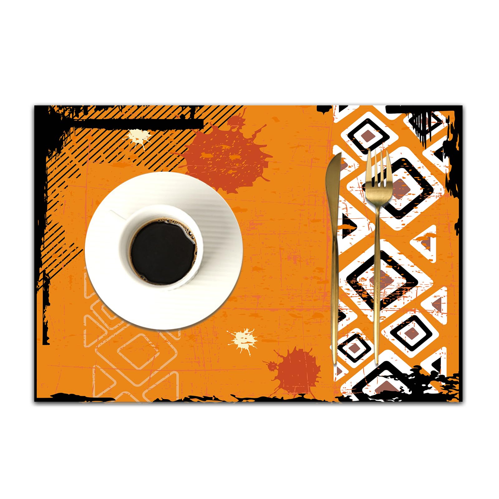 Dasnk Tribal, Ethnic African Design With Bold Line - A6 Table Mats Set Of 4 Woven Vinyl Place Mats For Dinner Table Washable & Durable Indoor/Outdoor Use Table Accessories,Tribal, Ethnic African Design With Bold Lines Geometric Triangles Art,12X18in
