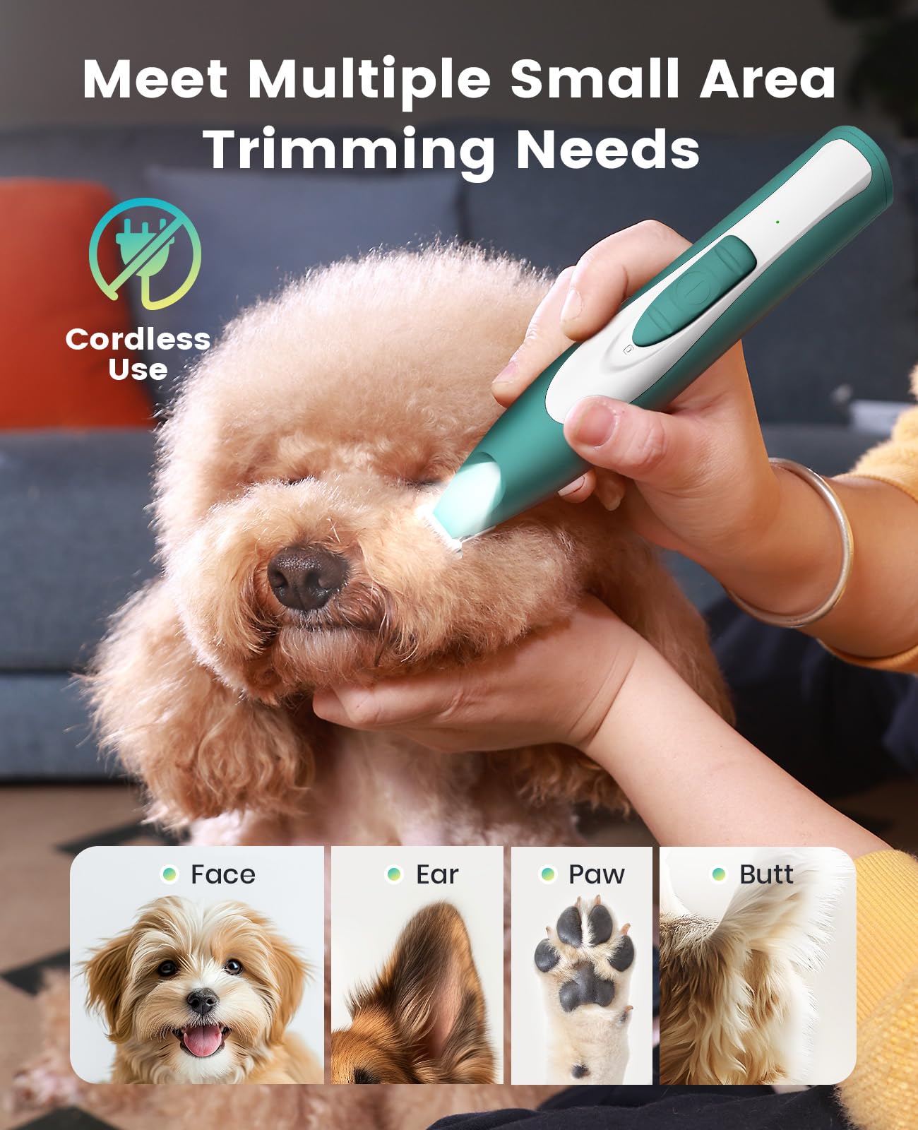 oneisall Dog Paw Trimmer with LED Light, Low Noise Dog Clippers Grooming Kit,20 mm Widen Blade - Image 3