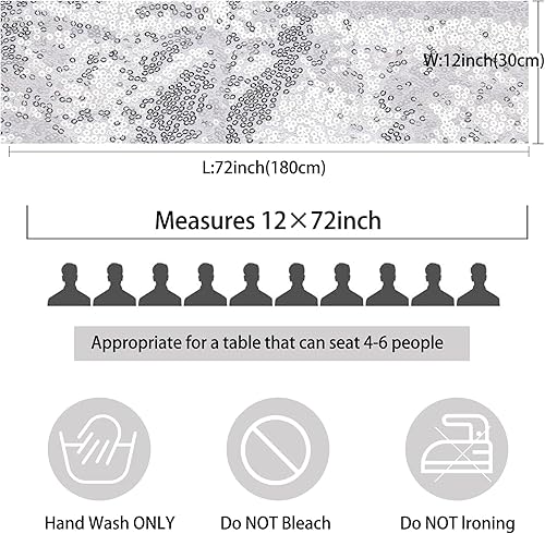 Miniatura 3 de 12 paquetes de camino de mesa de lentejuelas plateadas de 12 x 72 pulgadas con purpurina para cumpleaños, boda, compromiso, novia, baby shower,