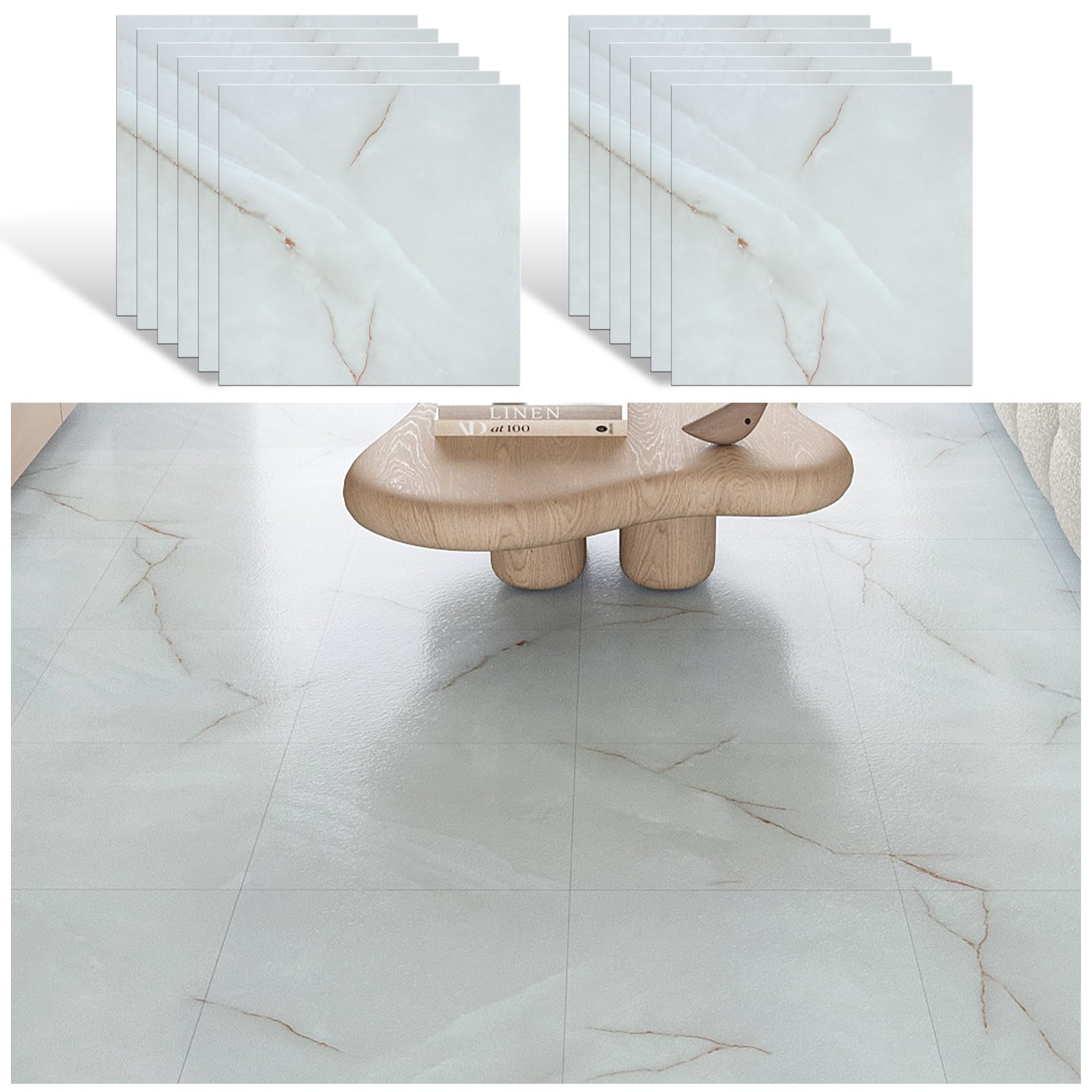 VEELIKE Pavimento PVC Adesivo Effetto Marmo Grigio Nebbioso Piastrelle Adesive Cucina Marmo Bianco Oro Piastrelle Adesive Pavimento Bagno Impermeabile Camera da Letto Soggiorno 30cm x 30cm 12 Pezzi