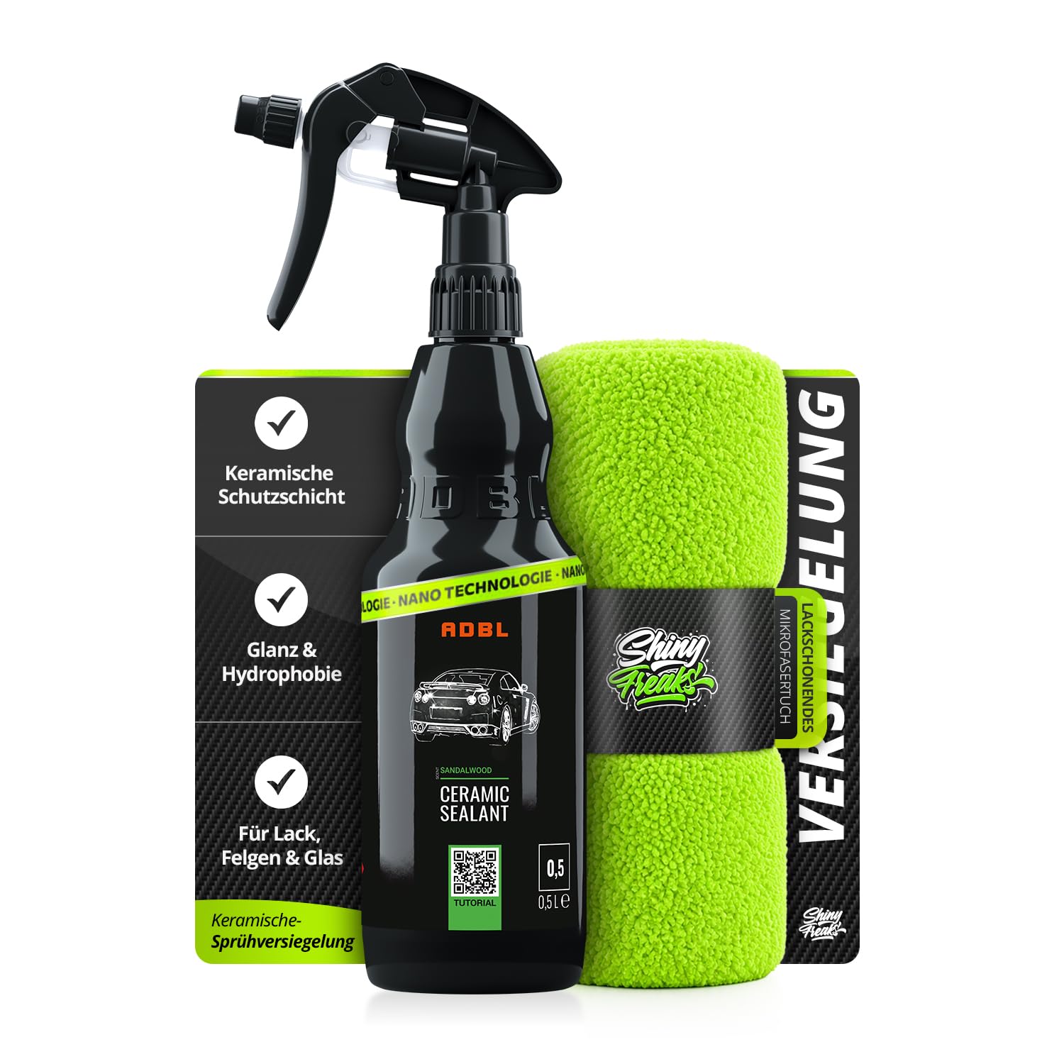 Keramikversiegelung: ADBL Ceramic Sealant 500ml + Mikrofasertuch 40×40 | Lackschutz Sprühversiegelung Lackversiegelung für alle Lacke | 2-teilig