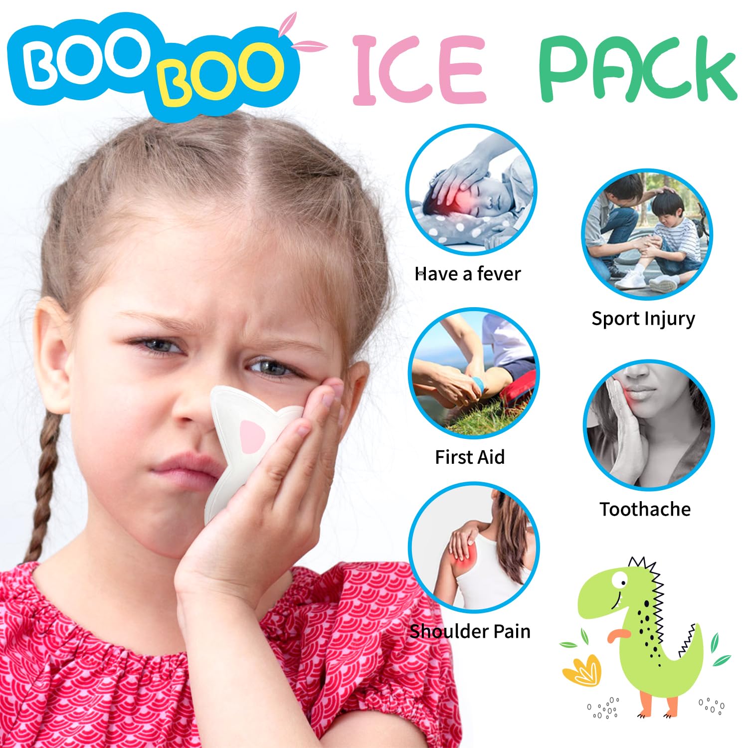 Lot de 4 blocs de glace réutilisables en gel Boo Boo Boo pour enfants - Pour blessures d'enfants - Joli sac de glace pour déjeuner - Allaitement - Dents de sagesse - Soulage la douleur - Fièvre des