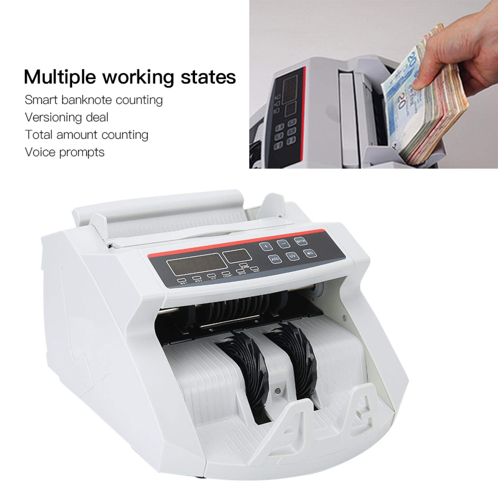 Mini Rilevatore di Banconote, Portatile Intelligente Rilevamento Banconote Contraffatte con Display LCD, Ergonomico Automatico Soldi Falsi Valuta Contanti Checker per USD/EUR/Rupia