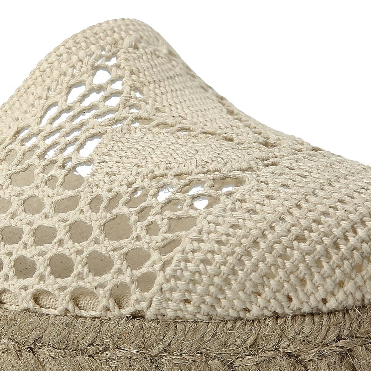 Damen Jute Gehäkelte Keilsandalen. Schuhe aus Spanien. Wedges Espadrilles mit Niedrigem Hacke. Innenpflanze mit Stoff Gepolstert. Knöchelschnalle und Knöchelriemen