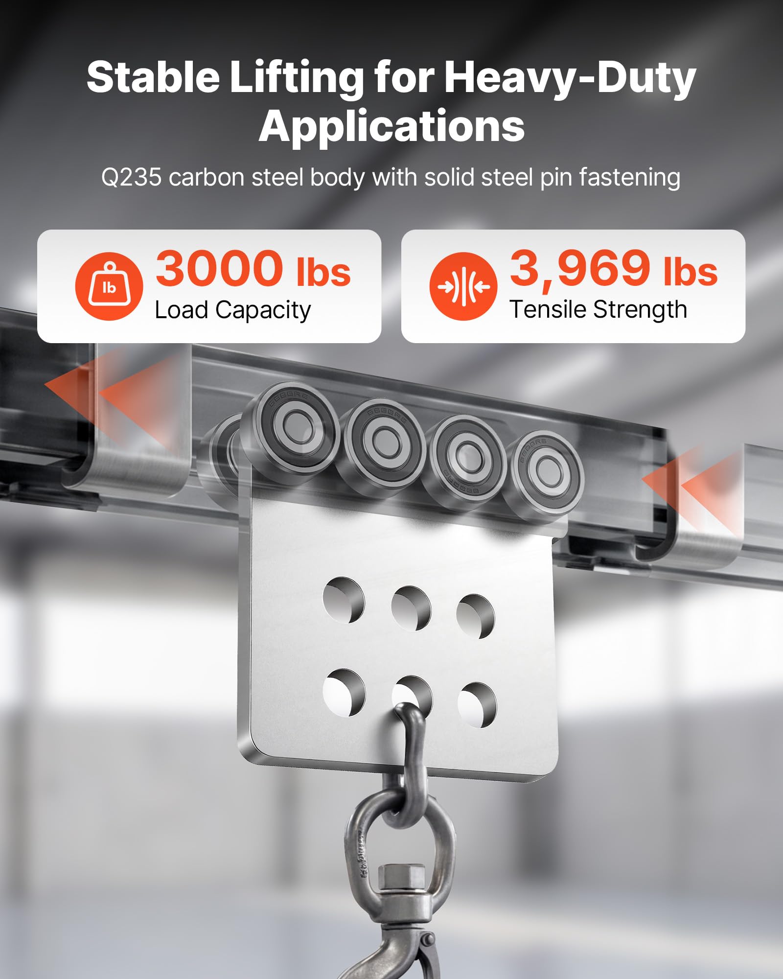 VEVOR Rulli per Trave a C Sistema a 8 Ruote Kit 4 Pezzi Carico Max 1361 kg, Carrello a Rulli per Paranco Elettrico, Ruota con Doppio Cuscinetto, per Profilati 1-5/8'', Uso Industriale Magazzino Garage