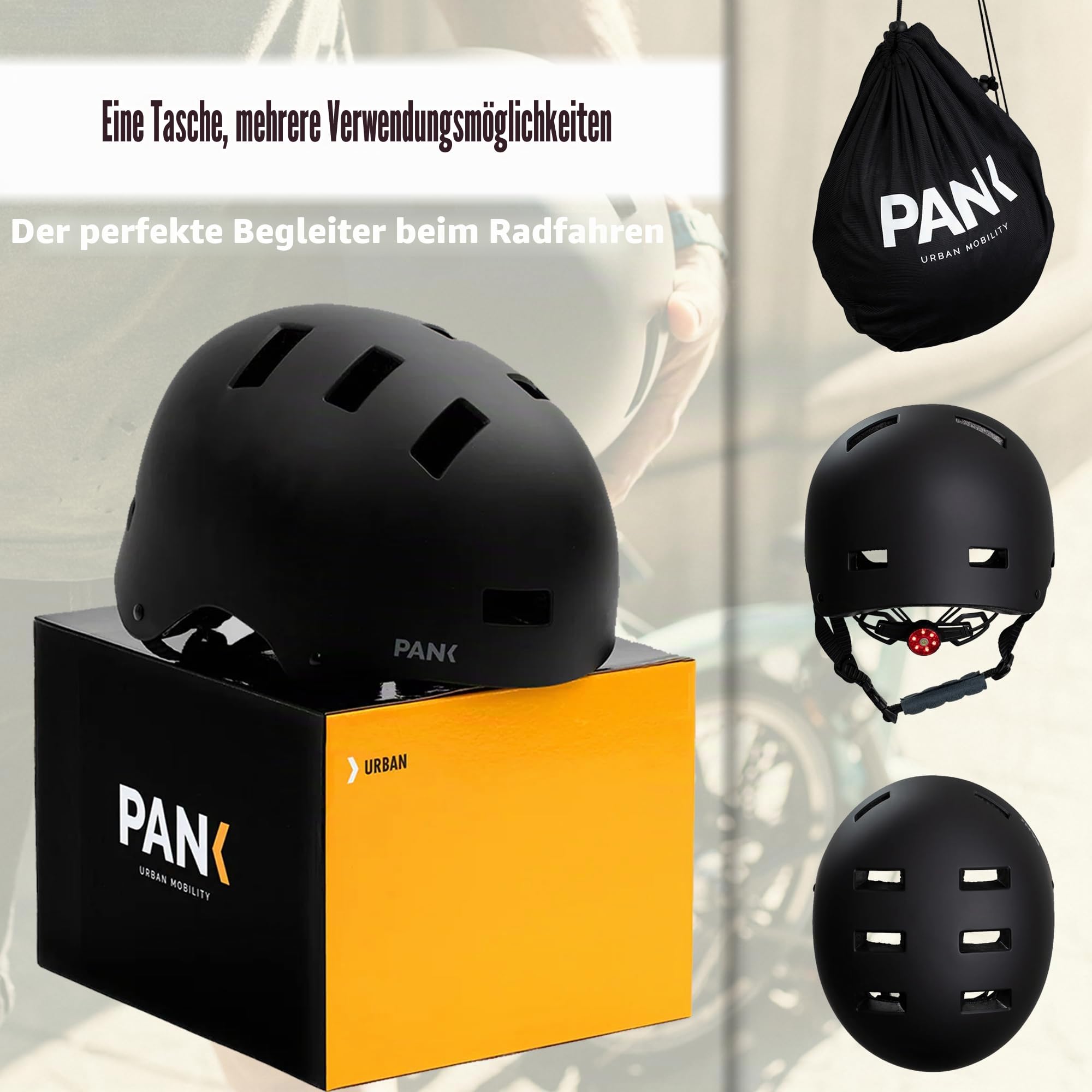 Pank Fahrradhelm für Erwachsene Helm Fahrrad mit Licht und Extra Polster für Damen und Herren Skaterhelm E-Scooter Helm Urban Radhelm Größe verstellbar