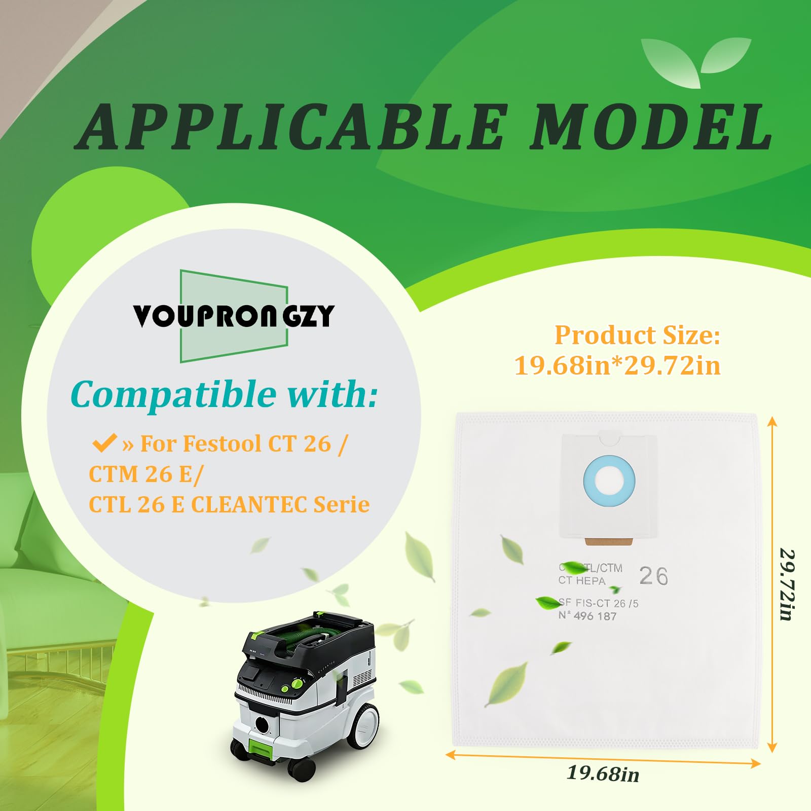 4 Pack Bolsas de Polvo para Festool CT 26 / CTM 26 E Bolsas de Aspiradora para Festool CTL 26 E CLEANTEC Serie/SC FIS-CT 26/5/496187 Bolsas de Vacio Respuesto para Aspiradora Replacement Repuesto