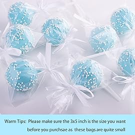 Yotelab Cake Pop Bags, 3x5 Inches Clear Cellophane Lollipop Bags With Twist Ties,100 Pcs