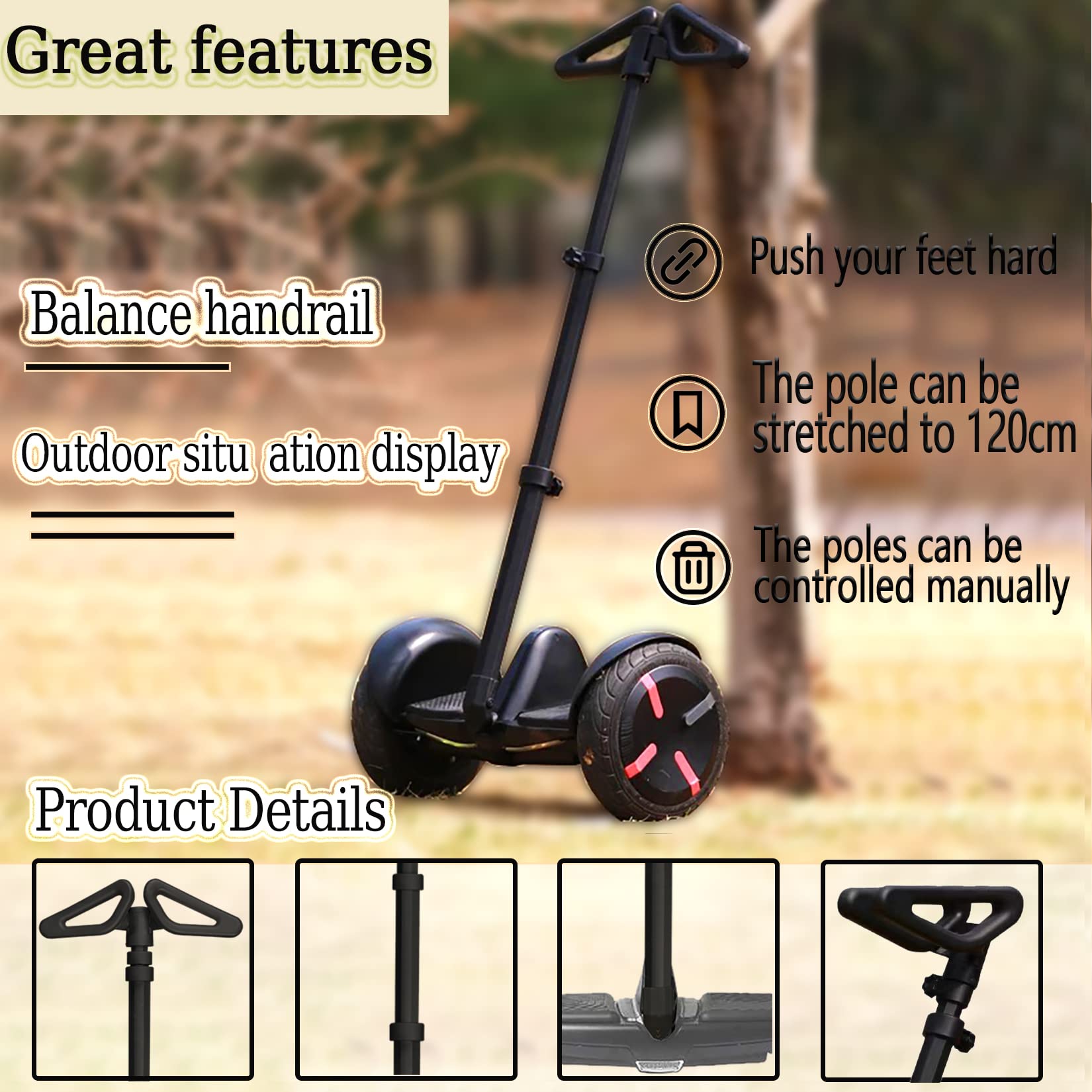 FEC Poignée de guidon réglable, relâchement de la pression au genou, pour hoverboard Segway Ninebot miniPRO miniLite S Self Balance (guidon uniquement) (Noir -A1)