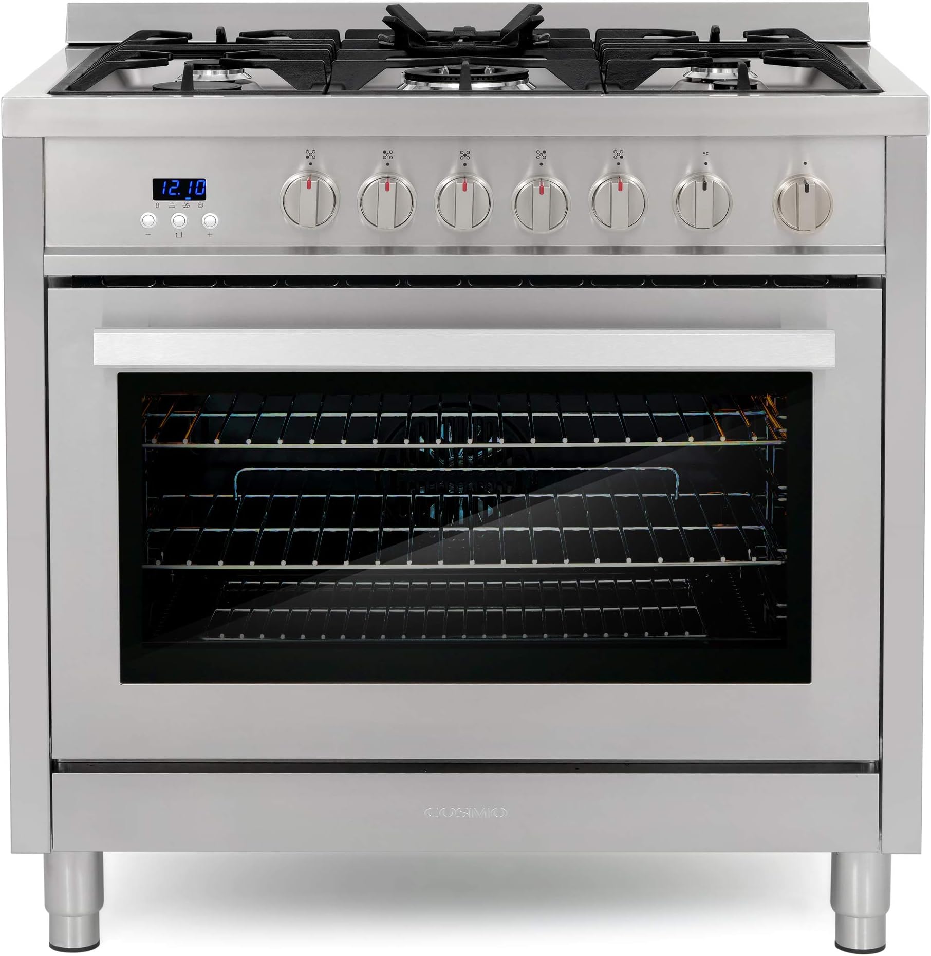 COSMO COS-965AGFC 36 in. Nebula Collection 3.8 cu. ft. Gas Range, 5 Burners, Rapid Convection Oven, Cast Iron Grates in Stainless Steel