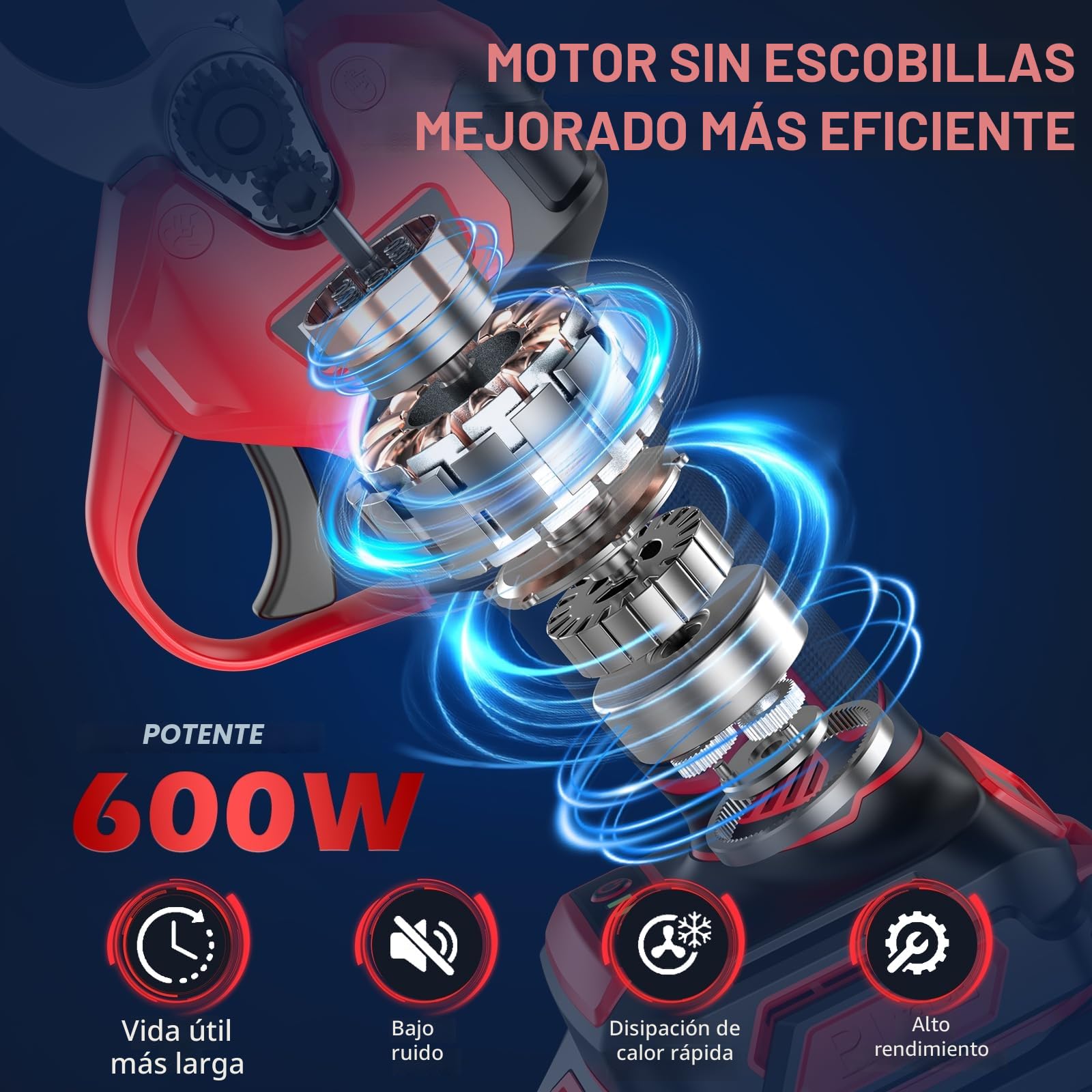 Tijeras de Podar Electricas Sin Escobillas, MHPRO Tijeras de Podar 21V con Baterías 2x2000mAh, Pantalla LCD, Tijeras podar Bateria para Jardinería, Árboles Frutales, Viñedos y Granja, Rojo