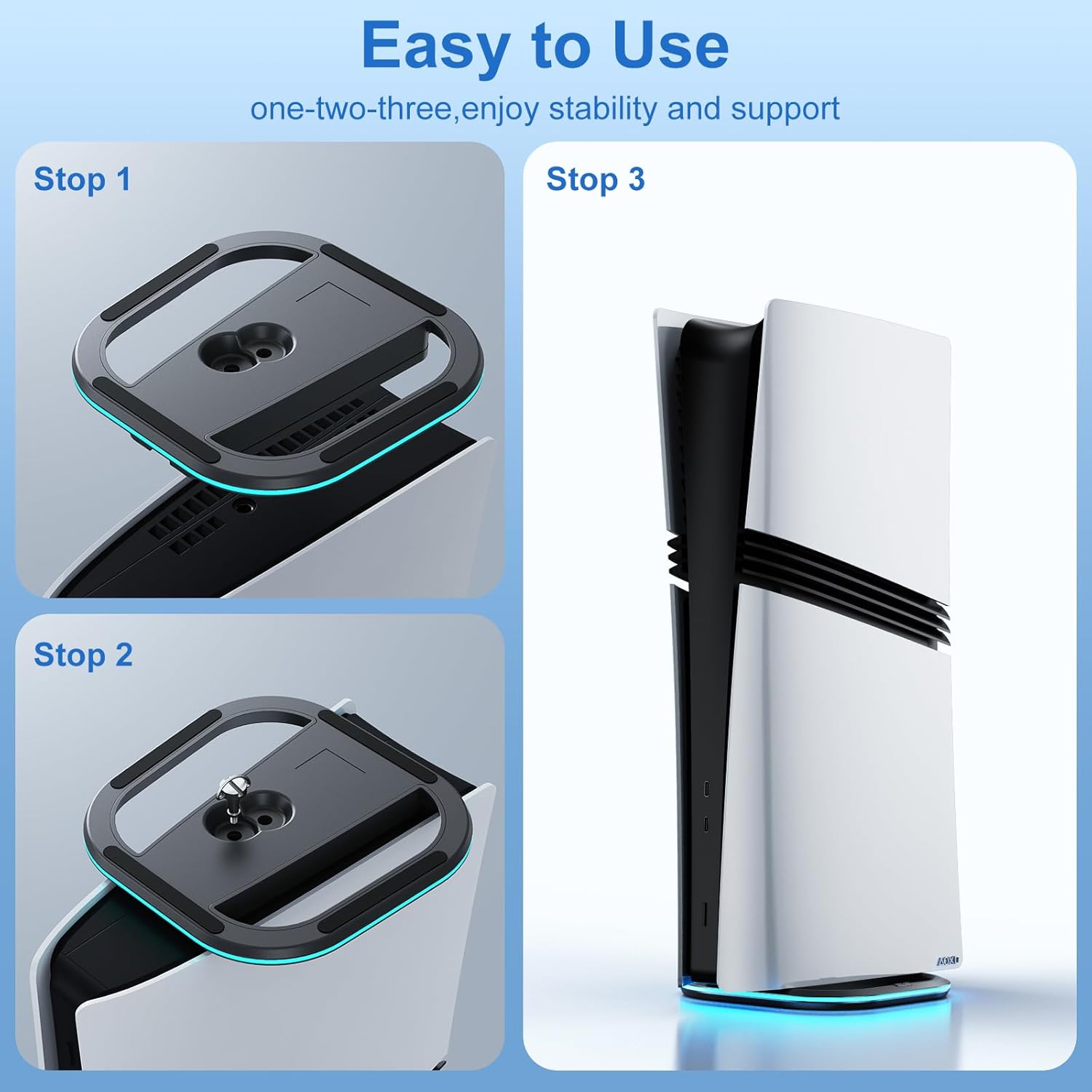 Vertical Stand for PlayStation 5/PS5 Pro/PS5 Slim Console Disc and Digital, PlayStation 5 Accessories Stand with 7 RGB Lights,Non-Slip Base Easy Installation Black - Image 6