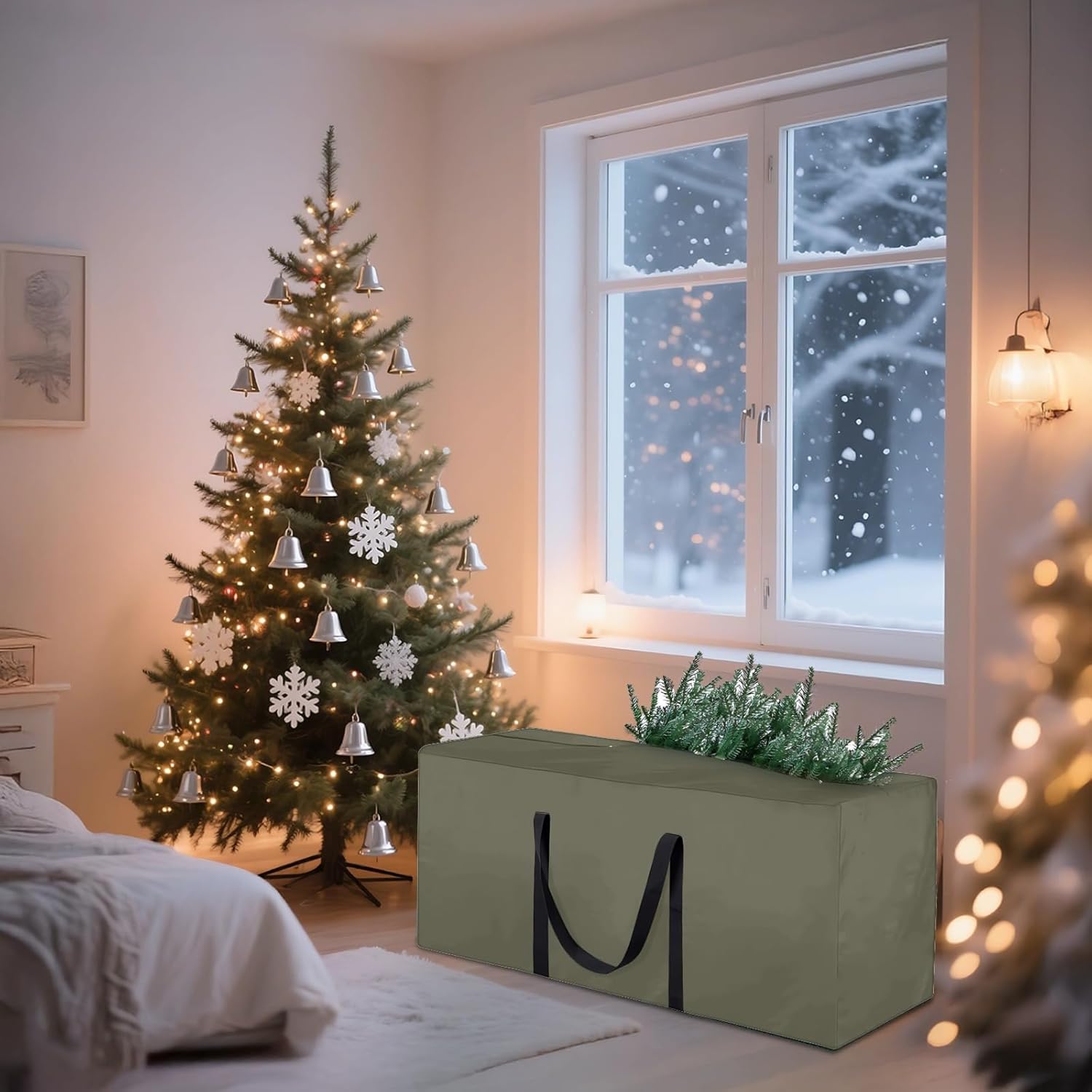 Oxford Fabric Waterproof Dustproof Cushion Bag, For Moving And Organizing Outdoor Pillows, Large Christmas Tree Storage Handbag, Green, Xl, 20.07 68.11 29.92 In (51 173 76 Cm)