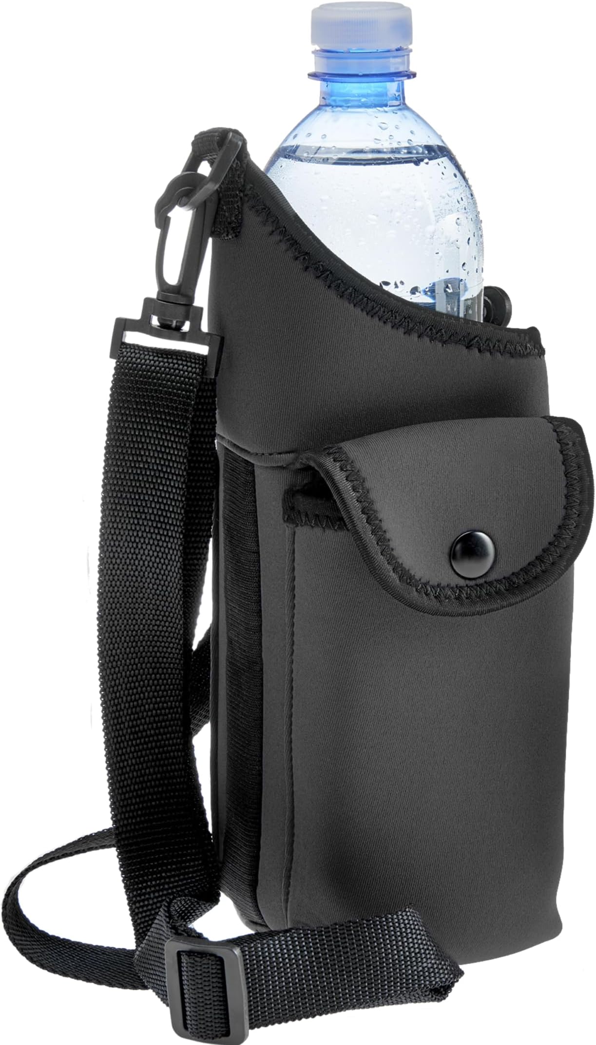 Smooth Trip AquaPockets Water Bottle Holder - Insulating Neoprene Water Bottle Sling Bag and Flask Holder with Phone Pouch and Adjustable Strap for Walking and Hiking - Fits up to 32 oz. Bottles