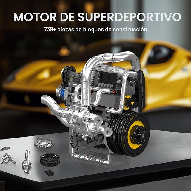 Foto 4 de 7 de Mould King 10215 Kit de bloques de construcción de motor de supercarro