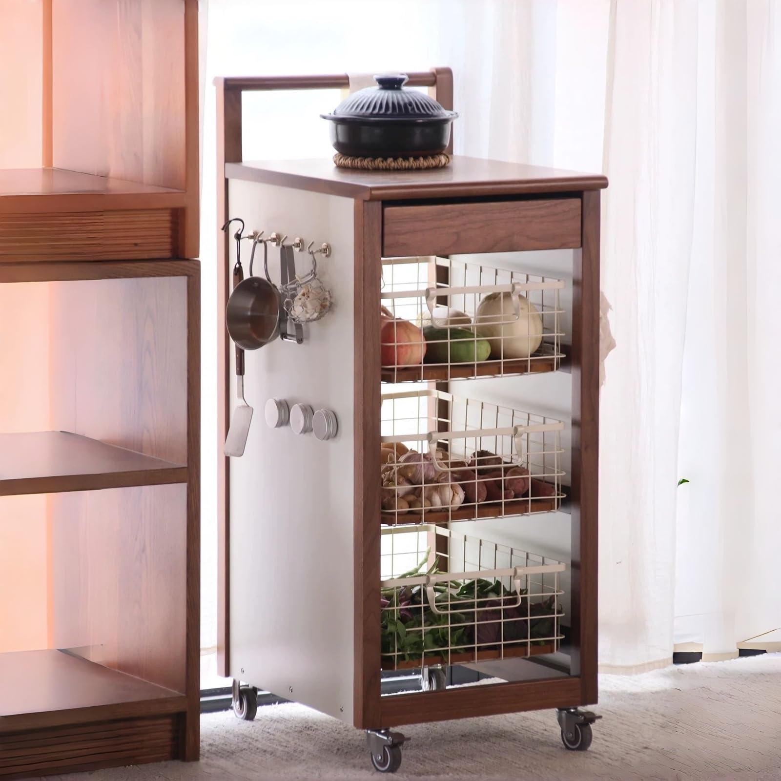 Magazzinaggio Carrello compatto con rotelle, tavolino angolare da cucina, portaoggetti for snack, soggiorno(Orange)
