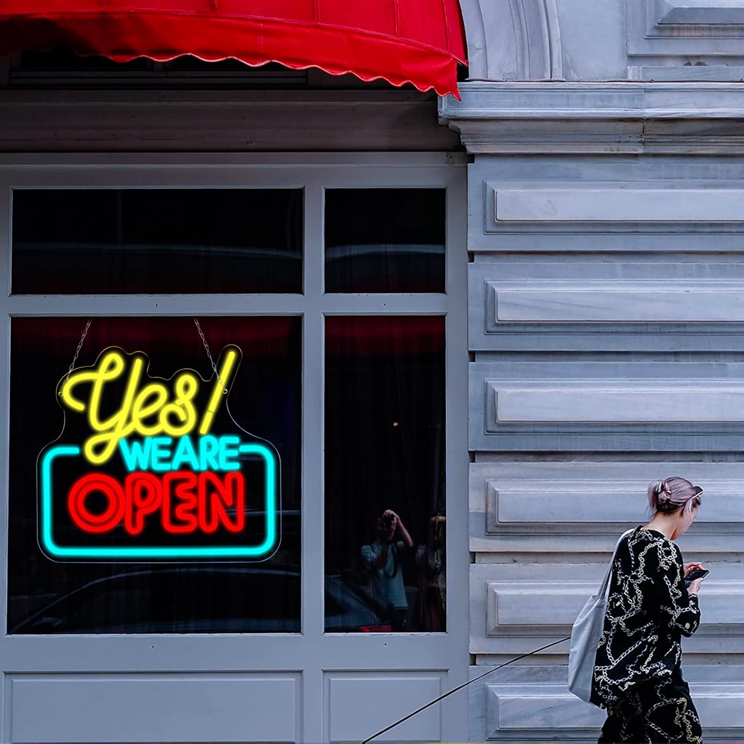 Open Neon Signs Yes We Are Open Neon Light,USB Powered,Hanging Wall Art Decor for Business,Coffee, Shop, Bar, Bakery,Hotel Store,13.7 x 12.2 IN-USB Powered-Acrylic - Image 4