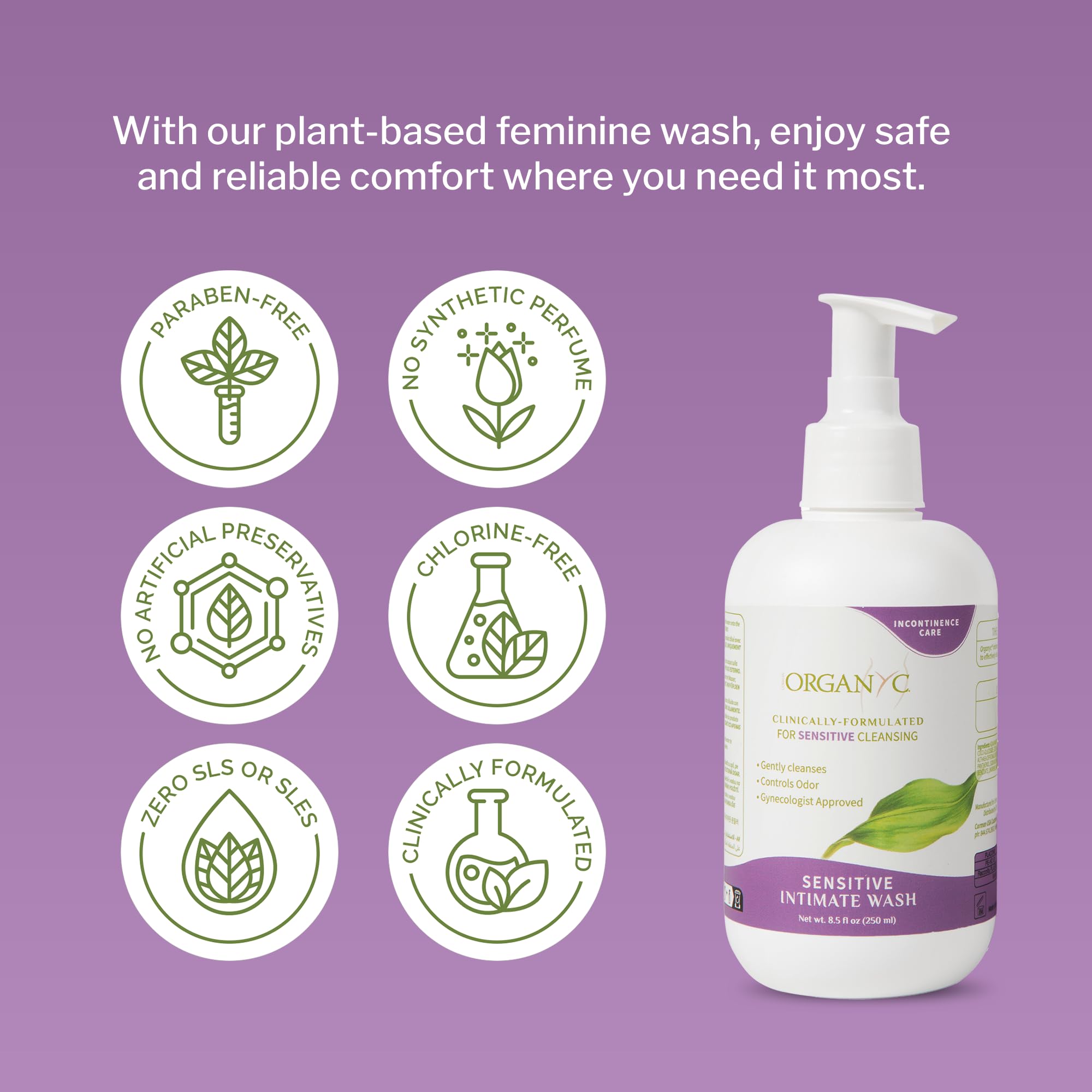 Organyc Feminine Wash for Incontinence, Gentle Intimate Wash for Women with Thyme Extract, Feminine Hygiene Supplies, 8.5 fl oz