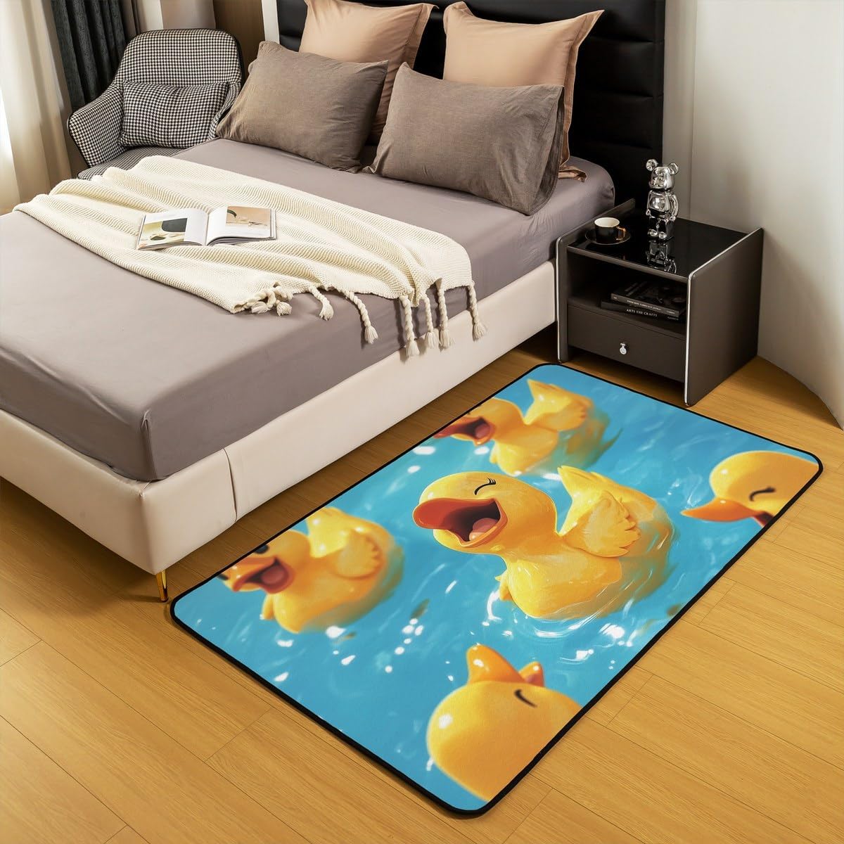 Erosebridal Cartoon Duck Area Rug 4'11" x 3'3" for Bedroom Living Room Playroom,Yellow Rubber Duck Carpet,Cartoon Animal Indoor Floor Mat Non Slip,Farmhouse Decorative Rug
