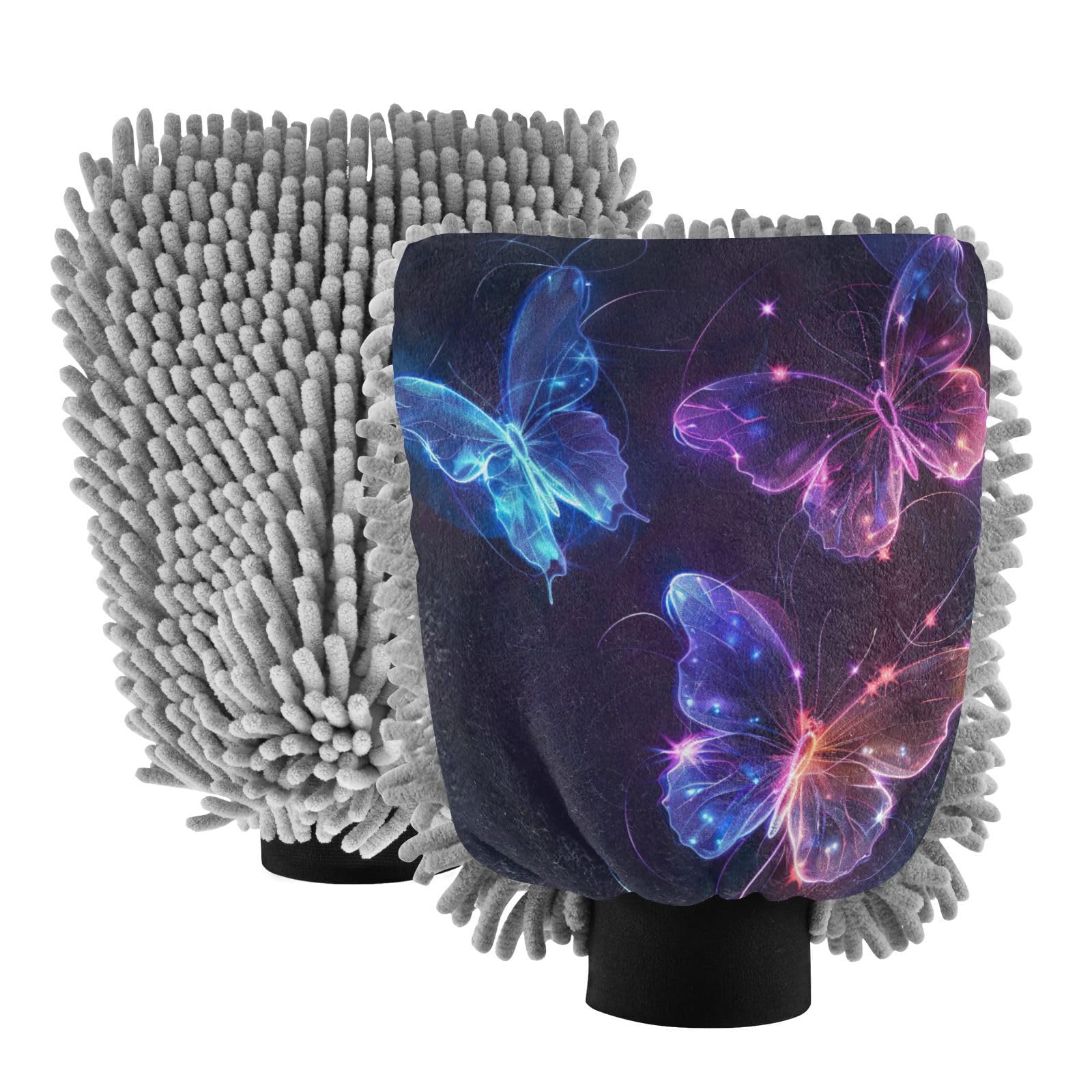 Kigai Lifelike Butterfly Car Wash Mitt Microfiber, 2Pcs Scratch Free Lint-Free, Premium Chenille Microfiber Mitt Car Wash Brush-L