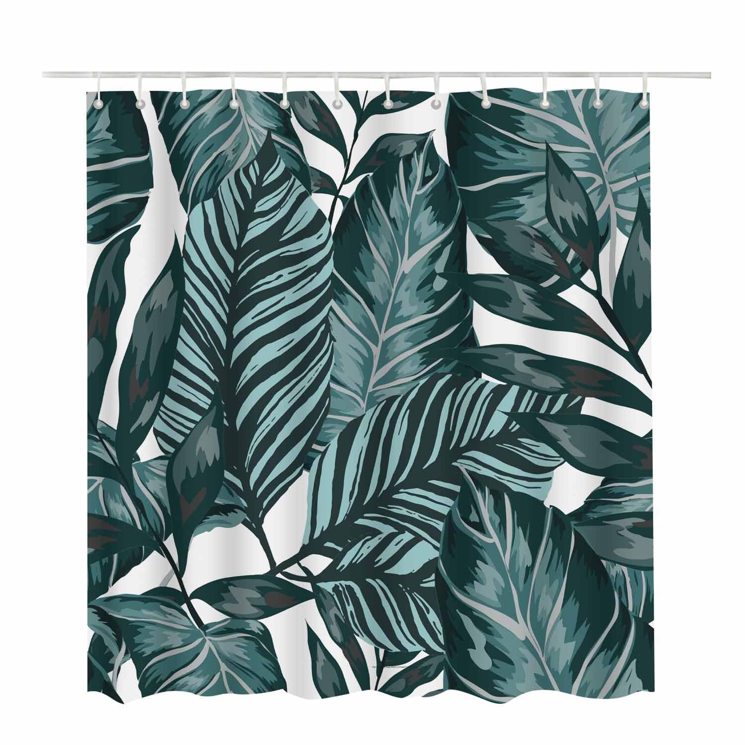 Woutay Shower Curtain Mould Proof Resistant Watercolor Tropical Palm Leaves,Water Repellant Fabric,Polyester,Size 180x180CM - Image 2