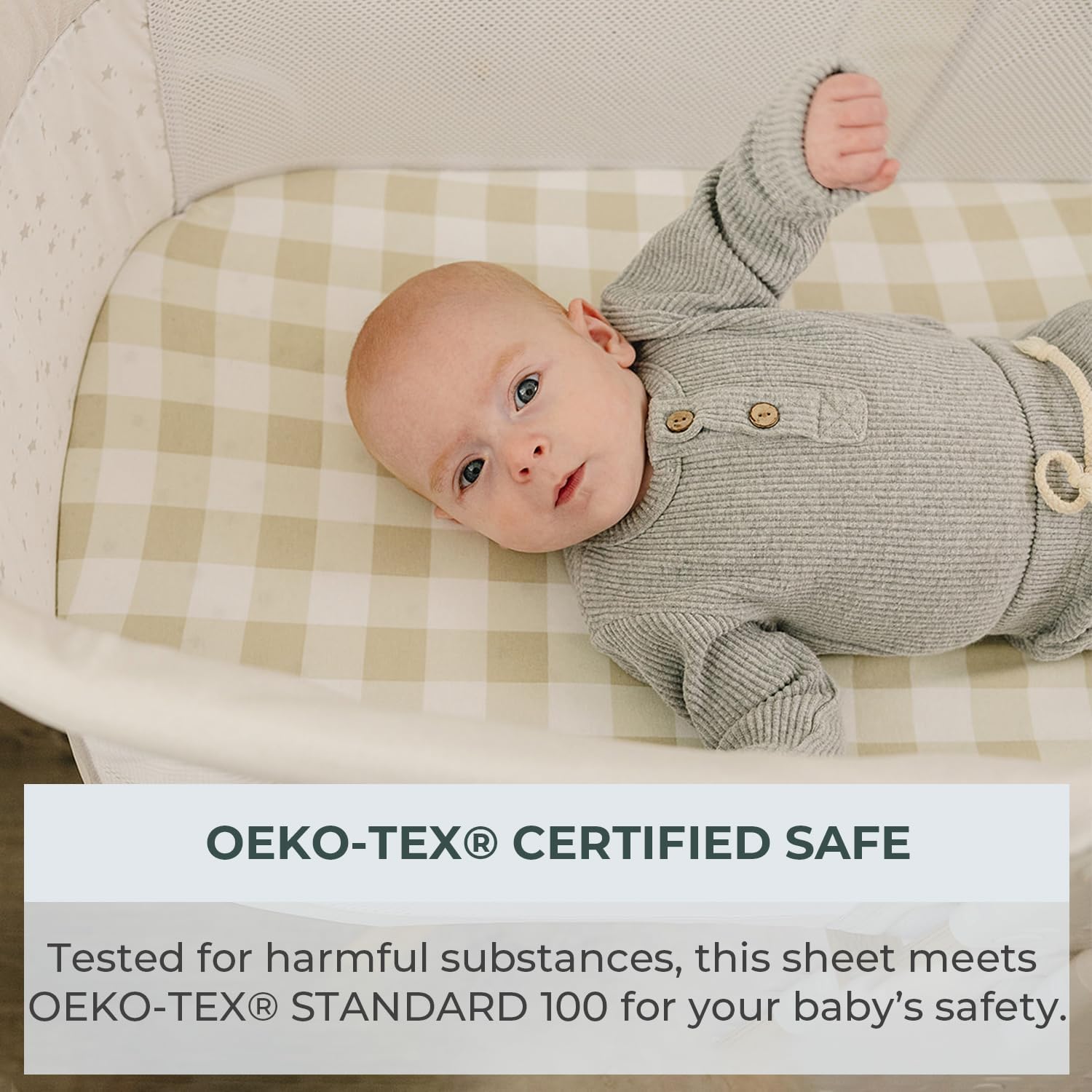 Pobibaby – 2 Pack Bassinet Sheets Boy, Bassinet Sheets Cotton for Girls and Neutral Nursery for Standard Rectangle Bassinets – Ultra-Soft Jersey Knit, Safe and Snug for Baby (Gingham Khaki)