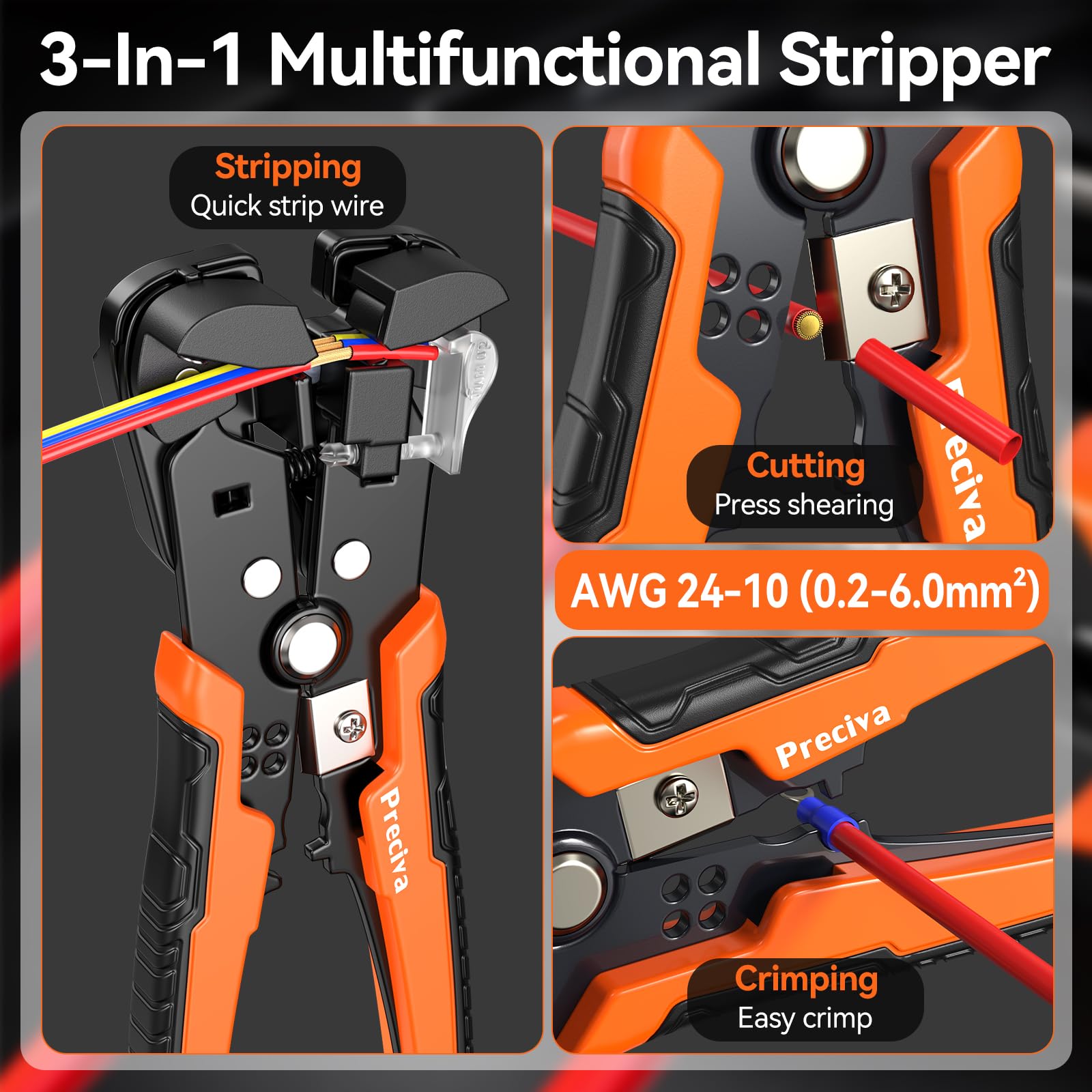 Preciva Crimpadora Terminales con 1450 Punteras Huecas y Pelacables, Alicates Crimpadora Ferrules 0,08-16 mm² Autoajustable con Carraca, Kit Terminales Electricos para Cables
