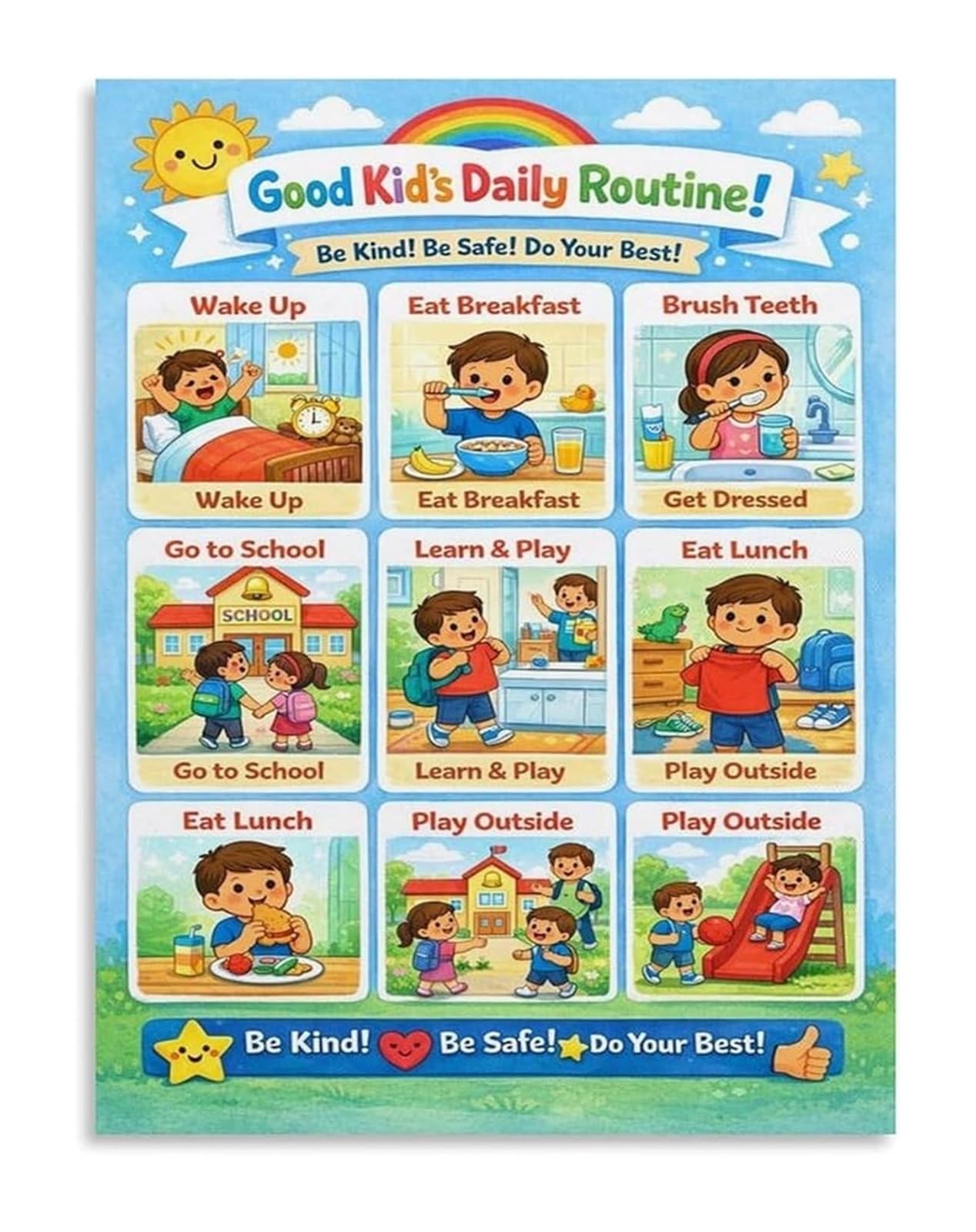 MQXFCZUX Educational Daily Routine Poster for Chore Chart Responsibility Schedule Home Classroom Bedroom Wall Decor Unframed,16x24inch(40x60cm)