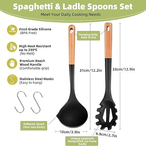 Miniatura 4 de Cuchara de silicona para espaguetis y cucharón, juego de servidor de pasta antiadherente, cucharas de sopa resistentes al calor, utensilios de