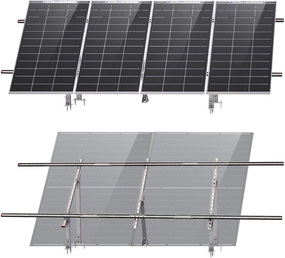 ECO-WORTHY Sistema de kit de soportes de montaje de panel solar de varias piezas ajustables con montaje en suelo solar mejorado para 4 paneles solares de 200 W/3 paneles solares de 300 W/2 paneles solares de 400 W para suelo, espacios abiertos, cabañas y cobertizos de patio trasero