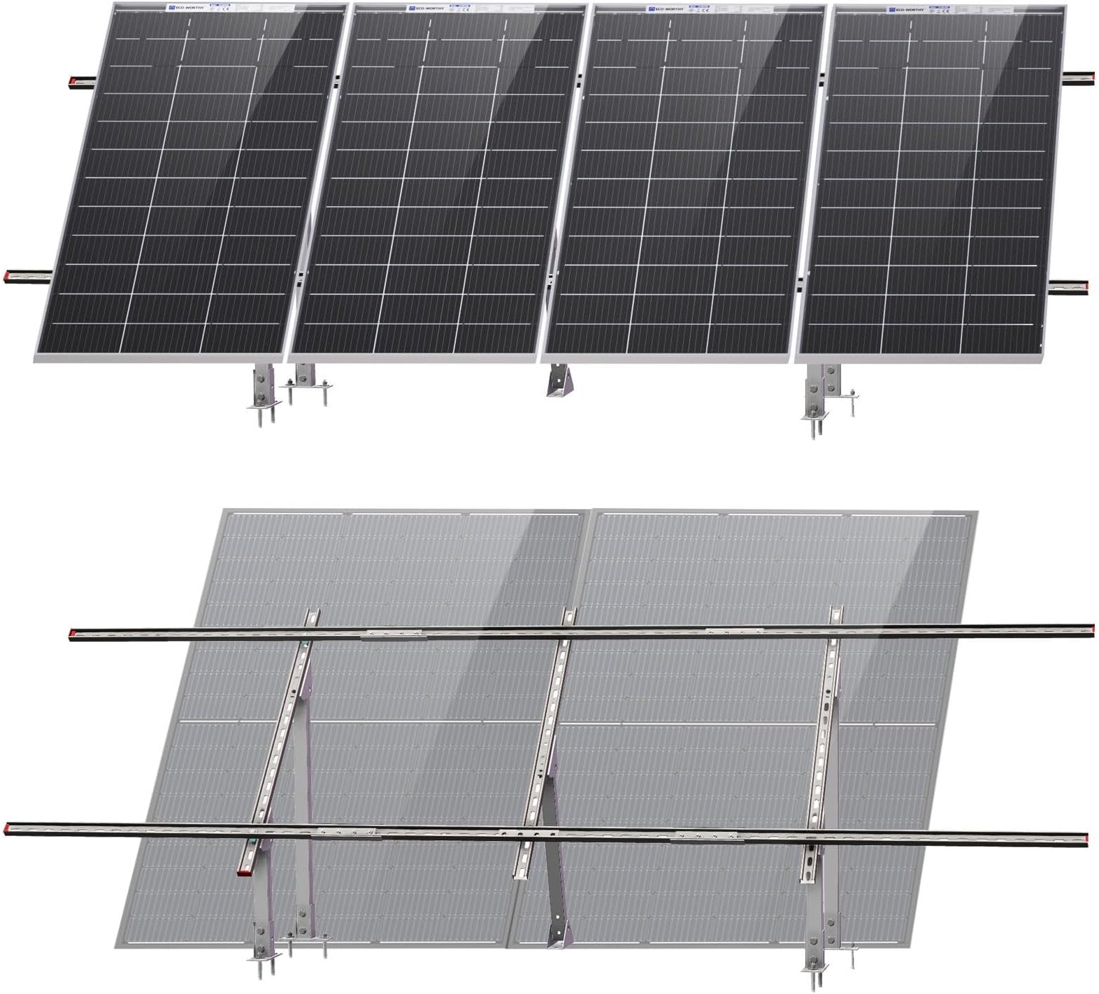 ECO-WORTHY Upgraded Solar Ground Mount Adjustable Multi-Pieces Solar Panel Mounting Brackets Kit System for 4pcs 200W/3pcs 300W/2pcs 400W Solar Panels for Ground,Open Space, Cabins and Backyard Sheds
