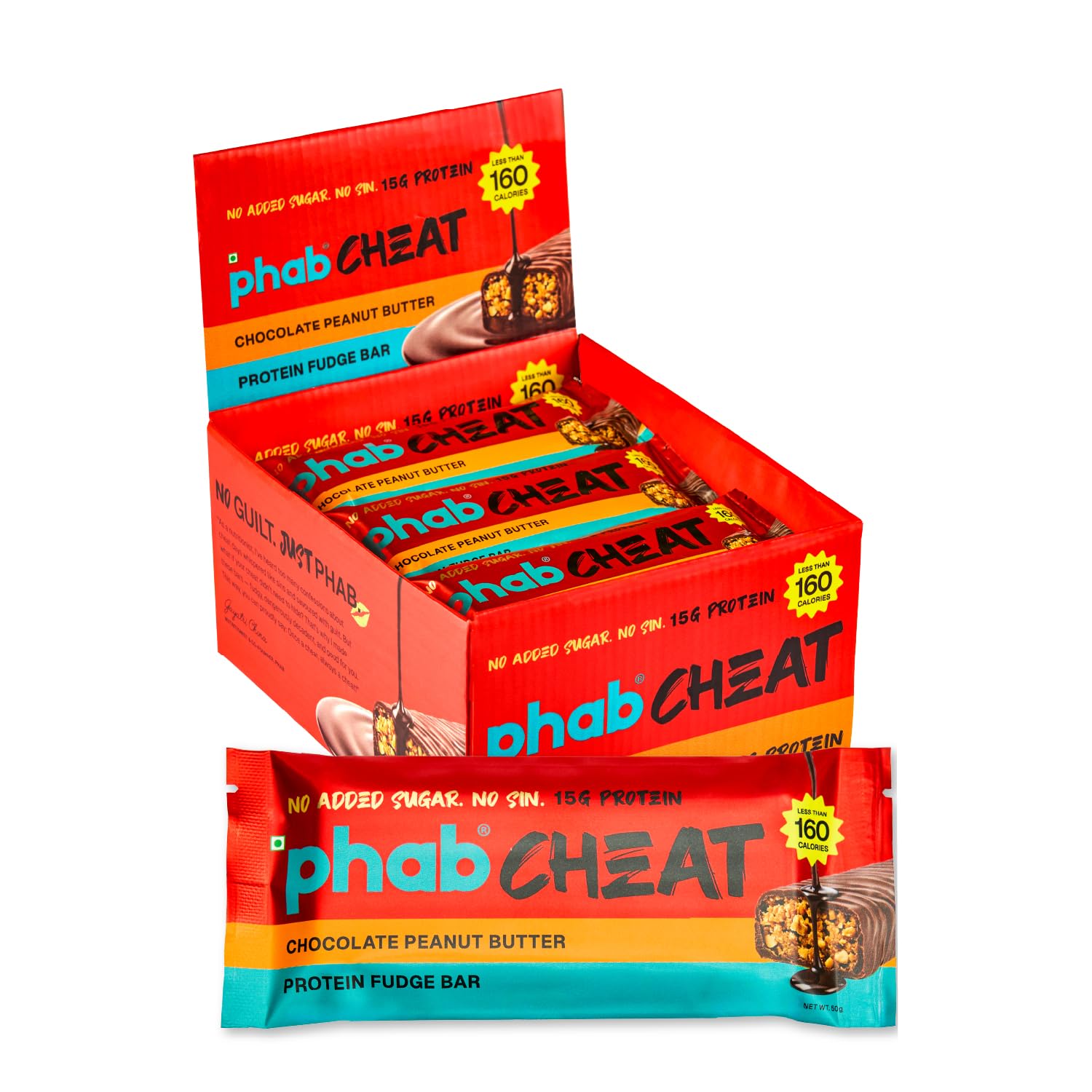 Phab Cheat Protein Bar – Chocolate Peanut Butter | High Protein Snack (15g) | No Added Sugar | Low Calorie Fudge Bar | Healthy Guilt-Free Snack | Pack 12-50g each-image-15