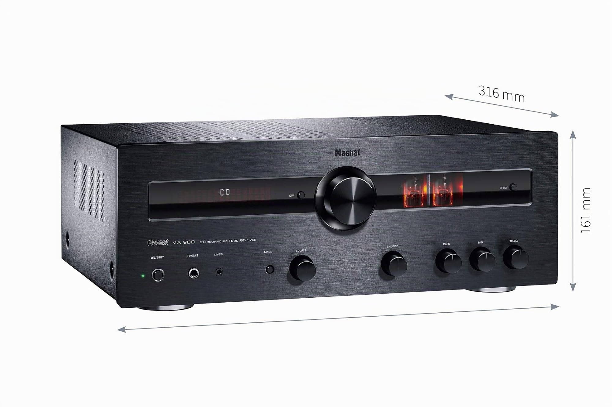 Magnat MA 900, nero – robusto amplificatore stereo ibrido con frontale in alluminio di alta qualità e alta potenza di uscita per un suono stereo perfetto