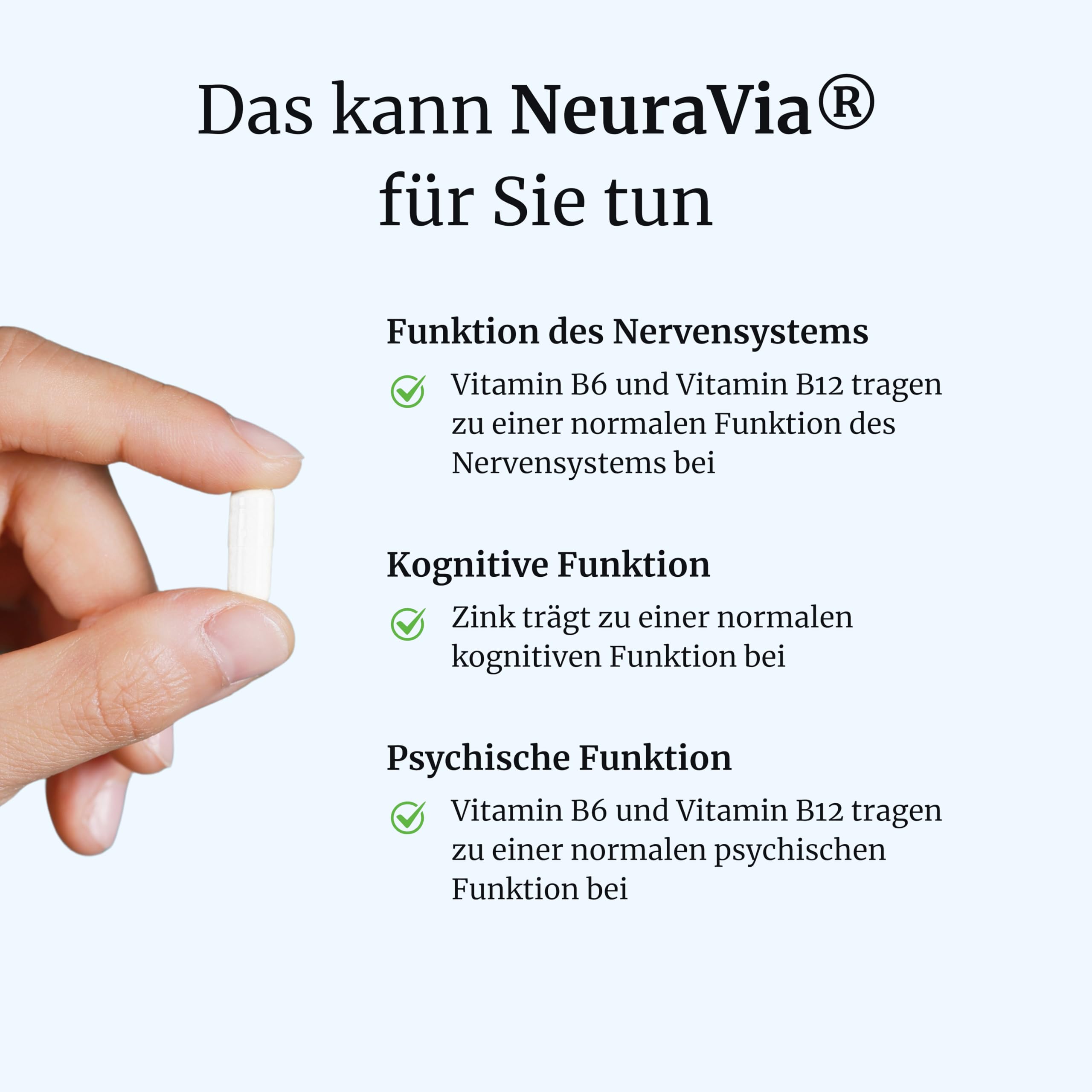 FORTEA® - Gedächtnis & Erinnerung Kapseln in Apothekenqualität - NeuraVia - Für Gehirn- und Gedächtnisfunktion entwickelt - Komplex mit Vitamin B6, B12, Zink und Ginseng Extrakt - 30 Stück
