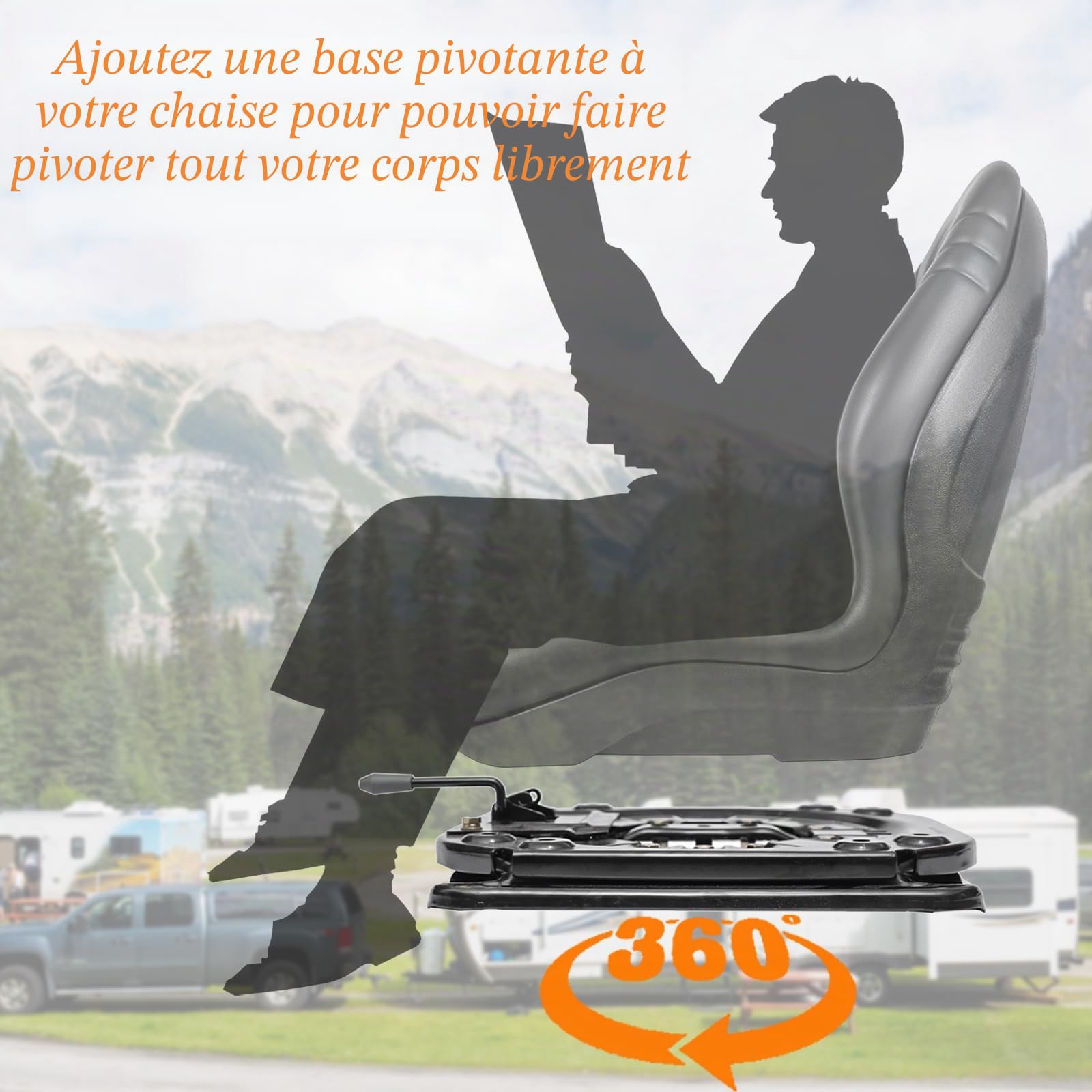 Base pivotante pour siège robuste, plaque d'acier de 3 mm, base pivotante à 360 degrés pour camping-car, camping-car, bateau, camion, bus