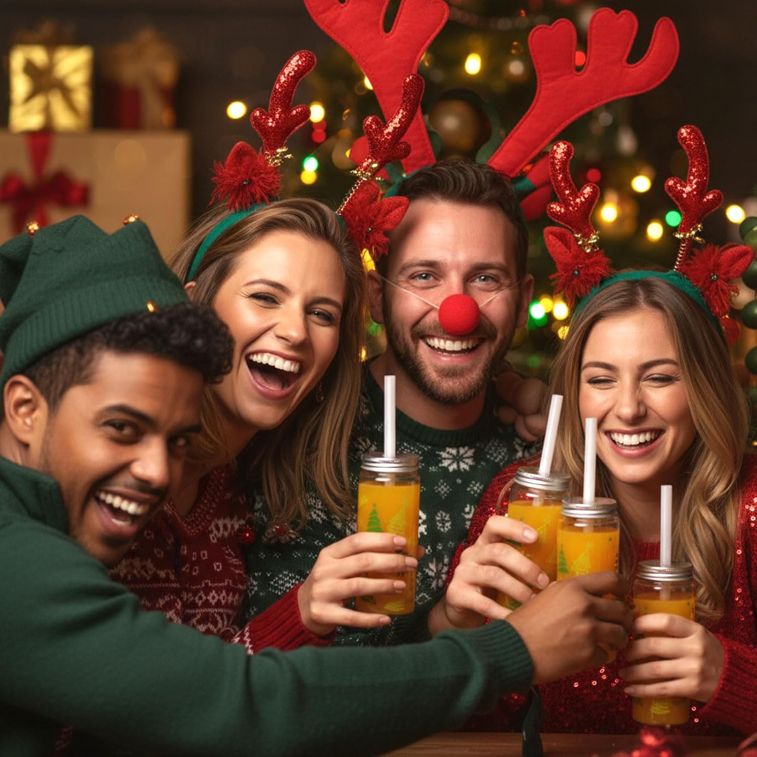 24 Pcs 14.2 oz Christmas Plastic Cups with Lids and Straws Christmas Tree Reusable Tumbler Beer Can Iced Coffee Cup for Adults Xmas Party Supplies - Image 5